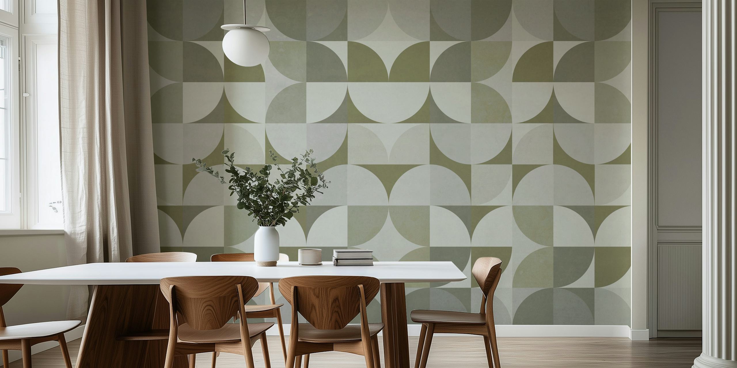 Bauhaus Geometry Sage Tapete in einem Raum