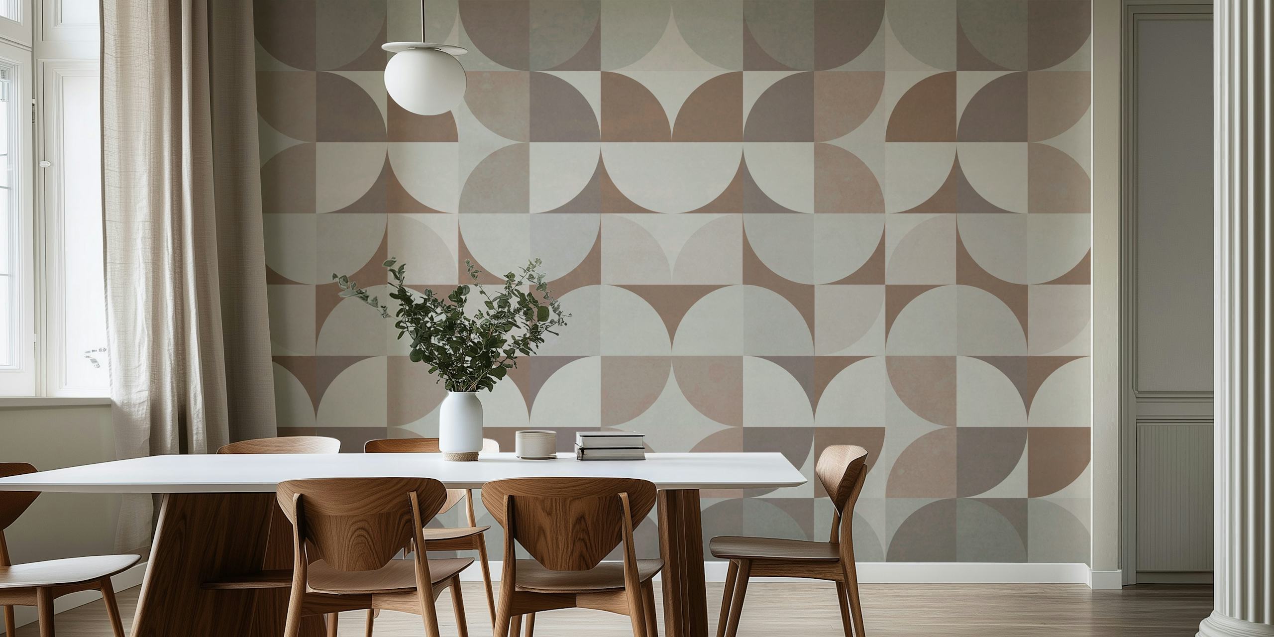 Beige geometric pattern wallpaper with soft curves and shapes