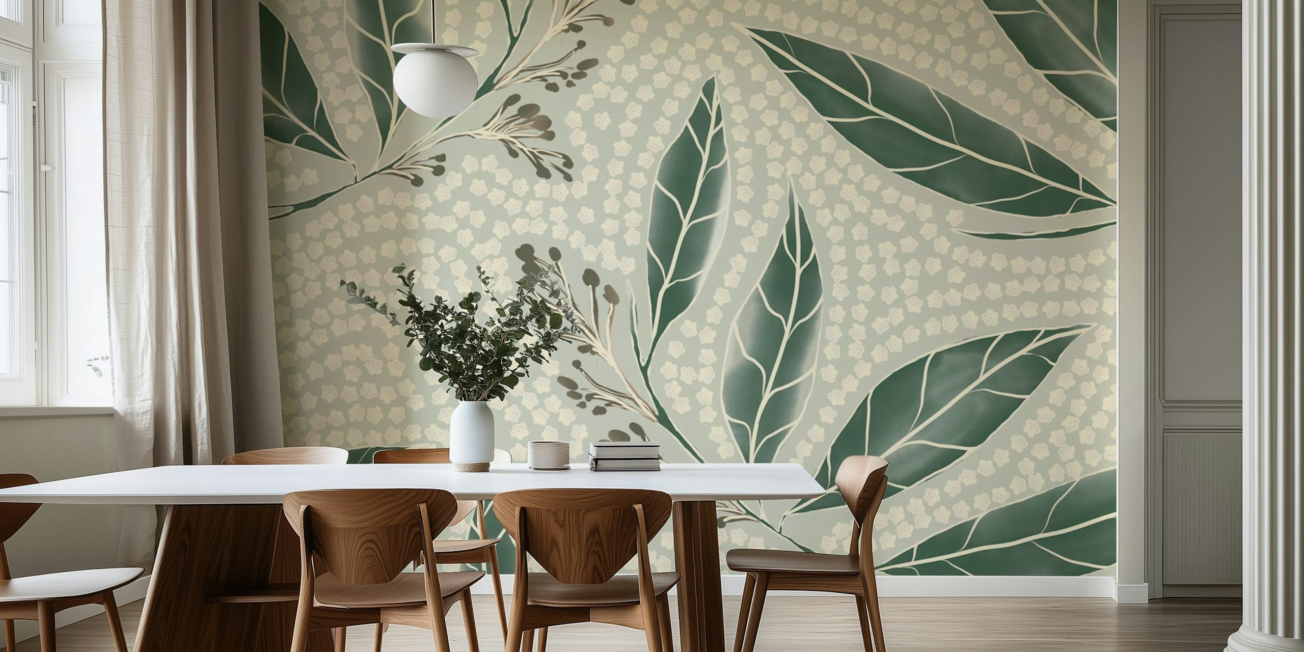 Eucalyptus leaves on a textured light background wallpaper