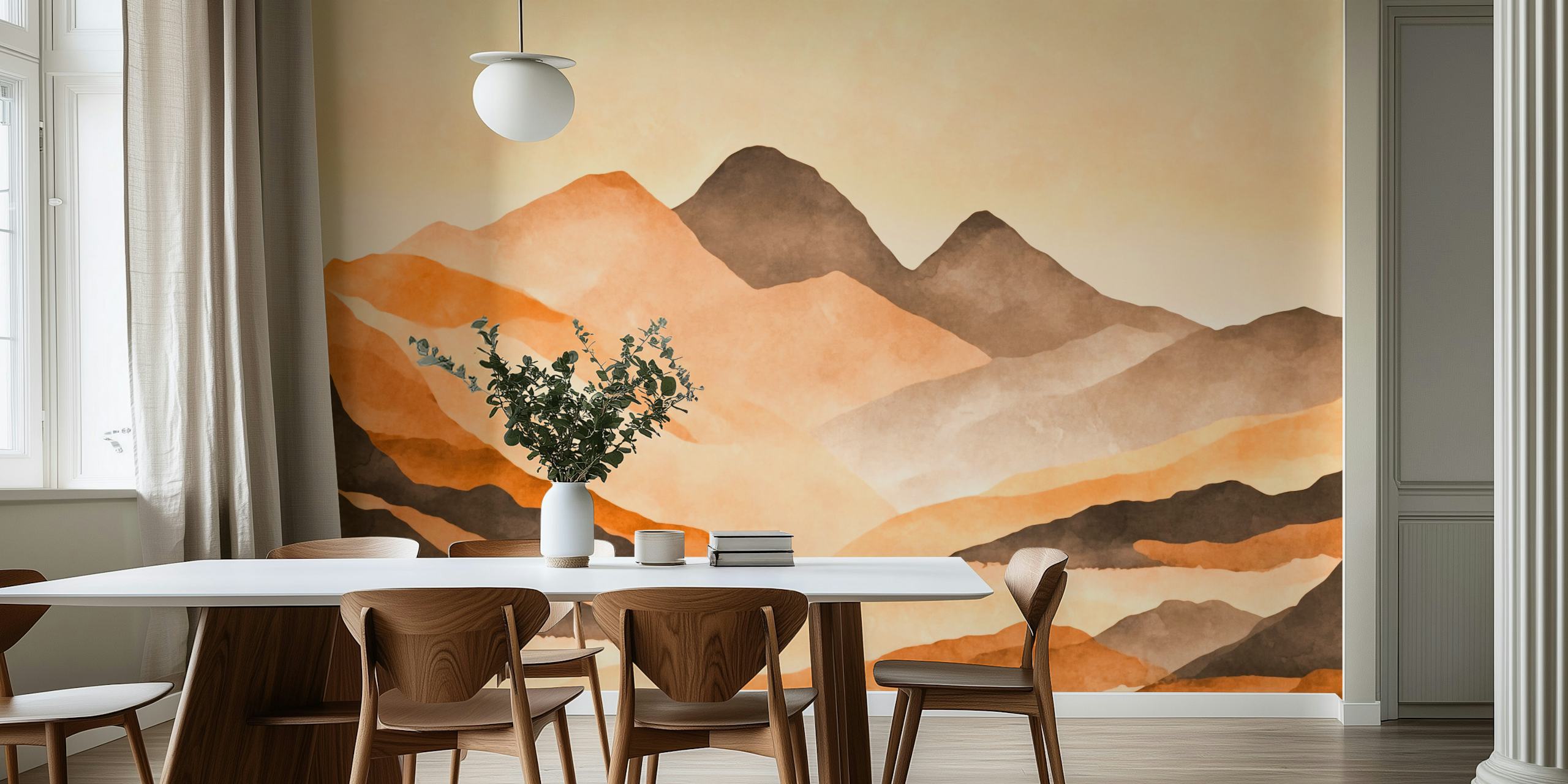 Desert mountains watercolor wallpaper in earth tones