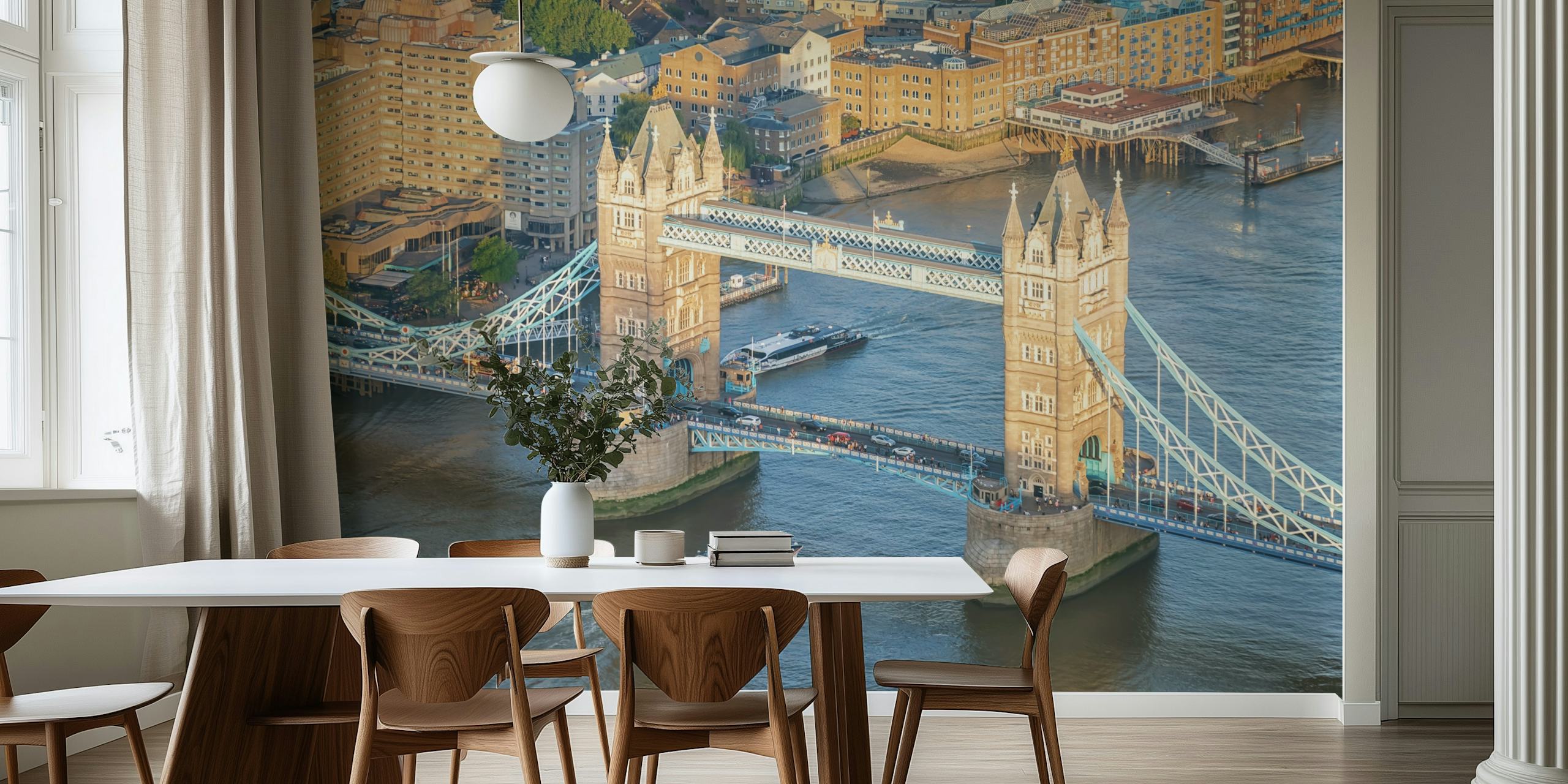 papel de parede London City View em um quarto