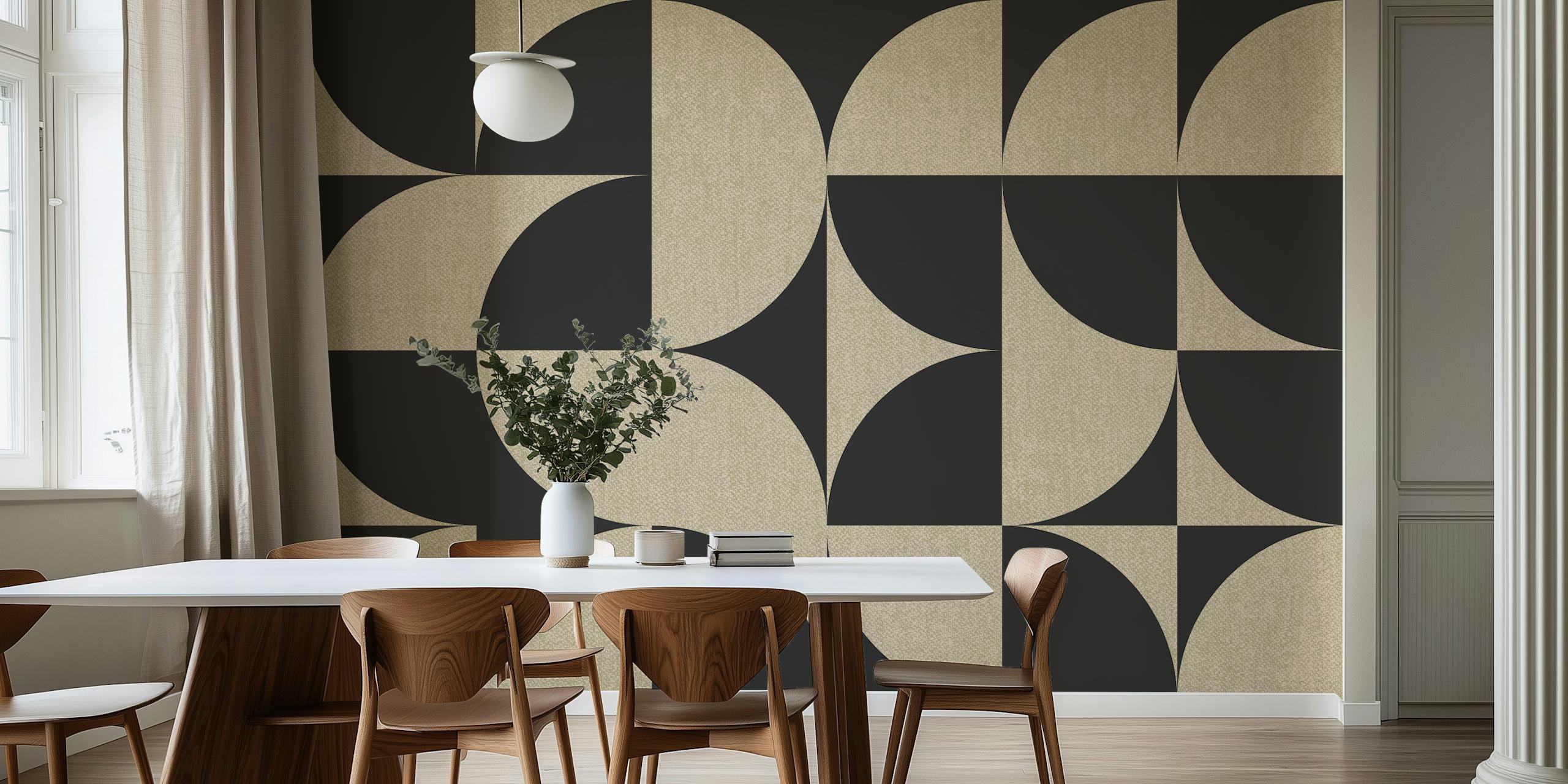 Papel de parede Mid-Century Muted Geometric Art em um quarto