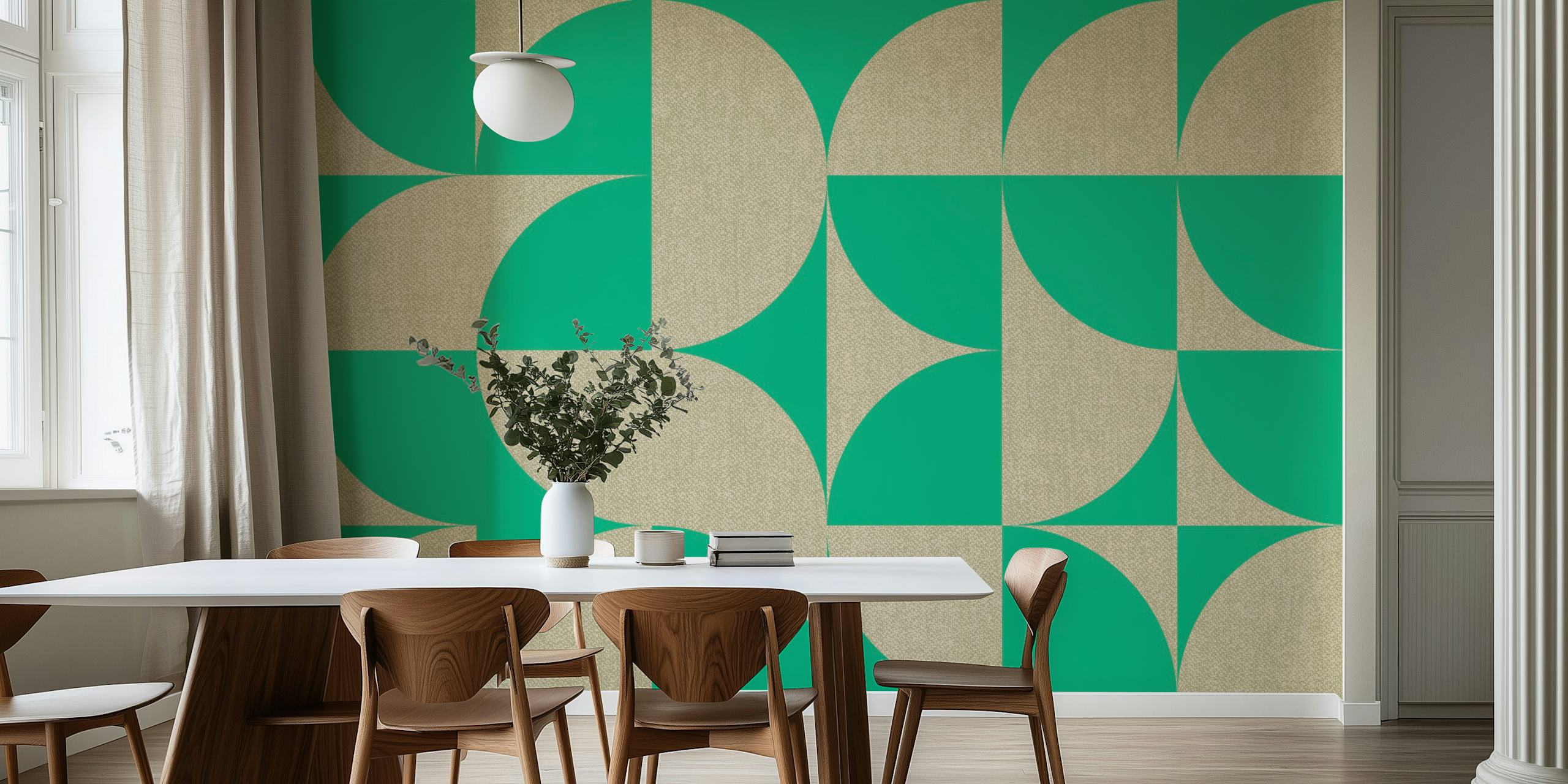 Mid-Century Muted Geo Green Beige i grøn og beige