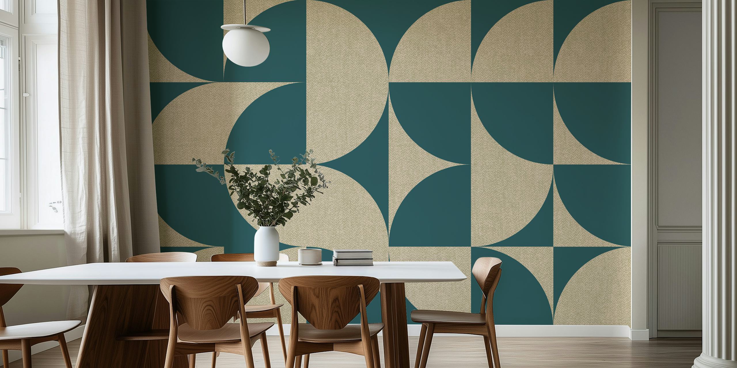 Mid-Century Muted Scandi Geo Teal Väggdekor med geometriska mönster