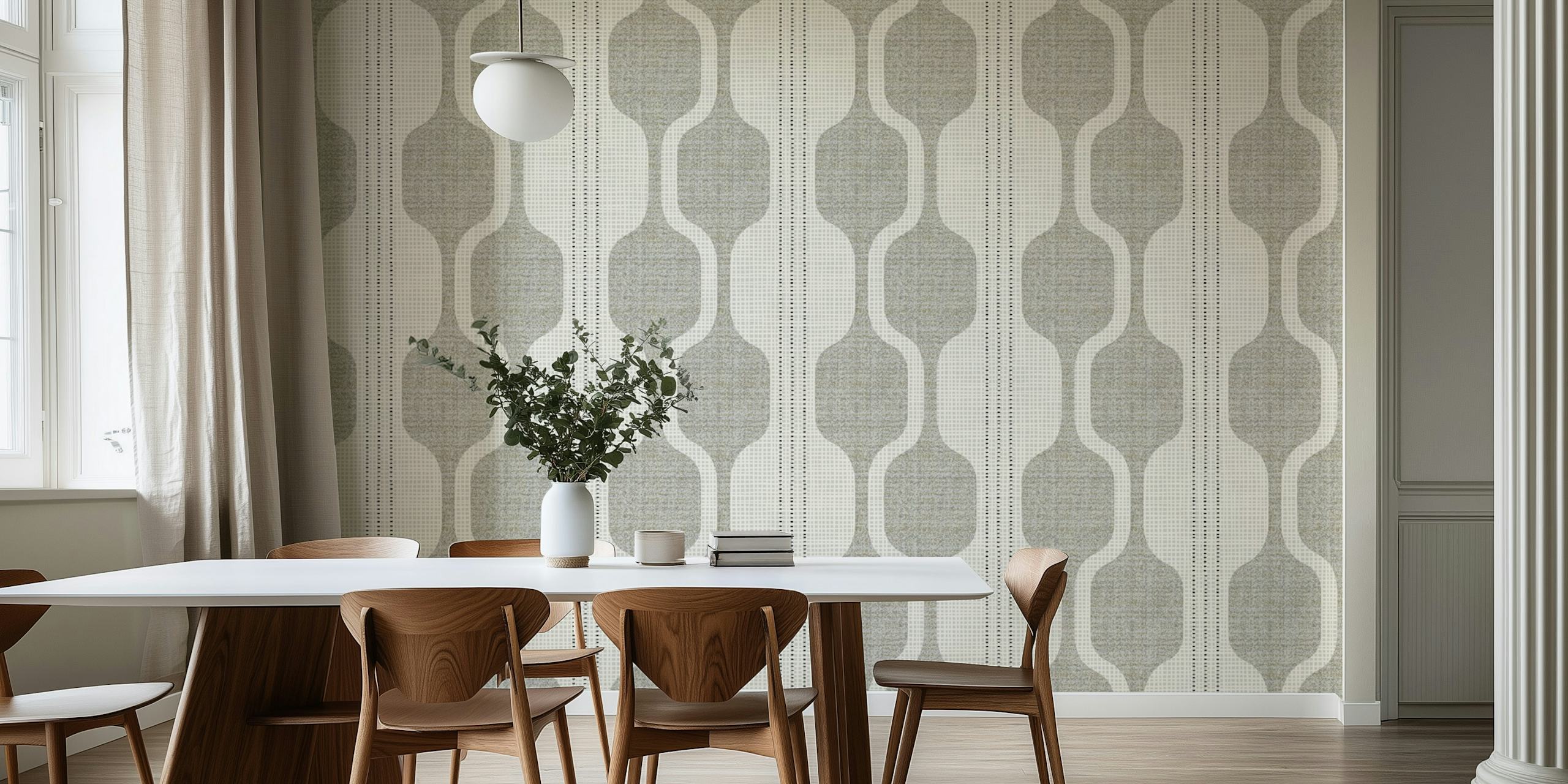 Mid-century modern gray flannel ogee pattern wall mural