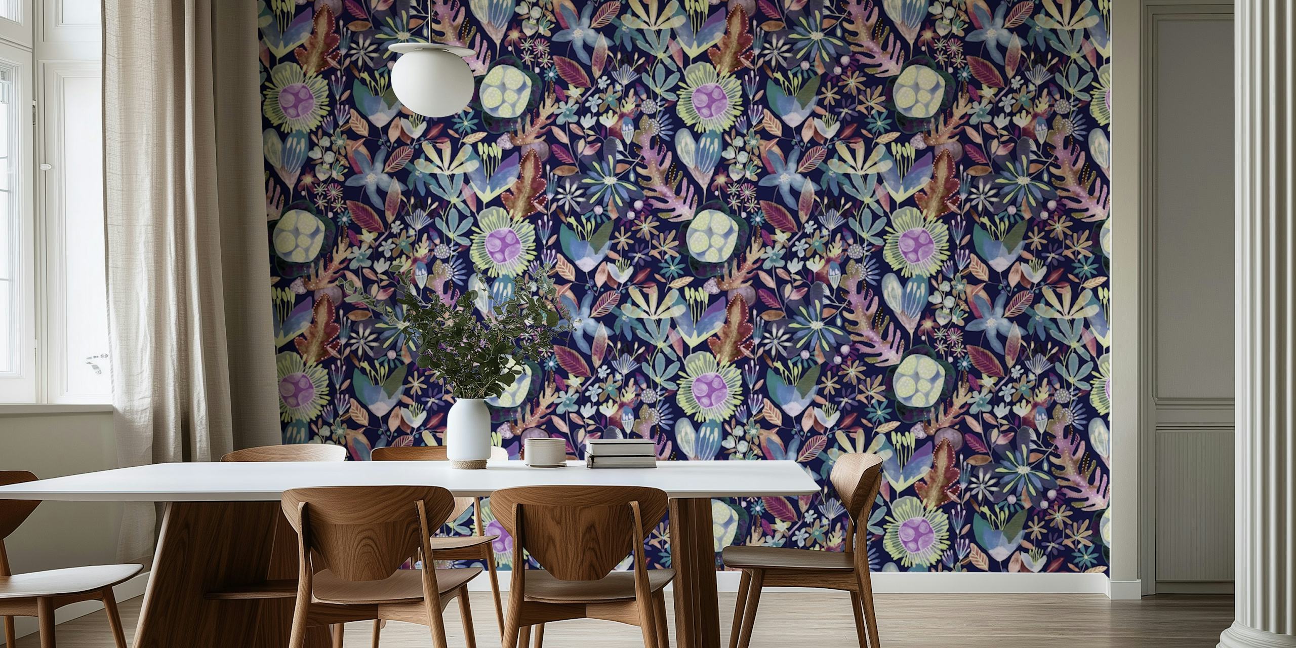 Glowing flowers wallpaper in a stylish room