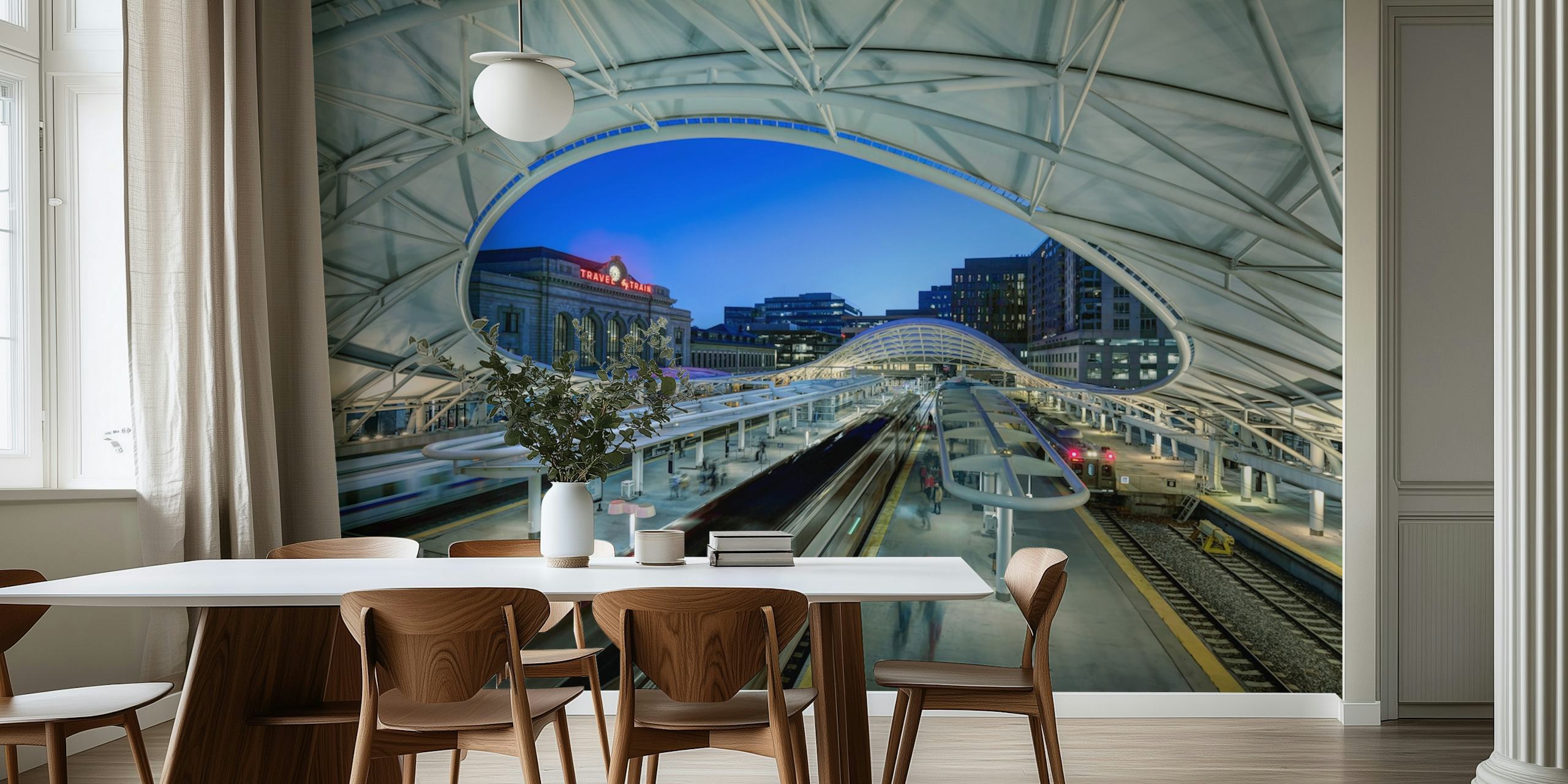 Papel de parede com uma cena de estação ferroviária