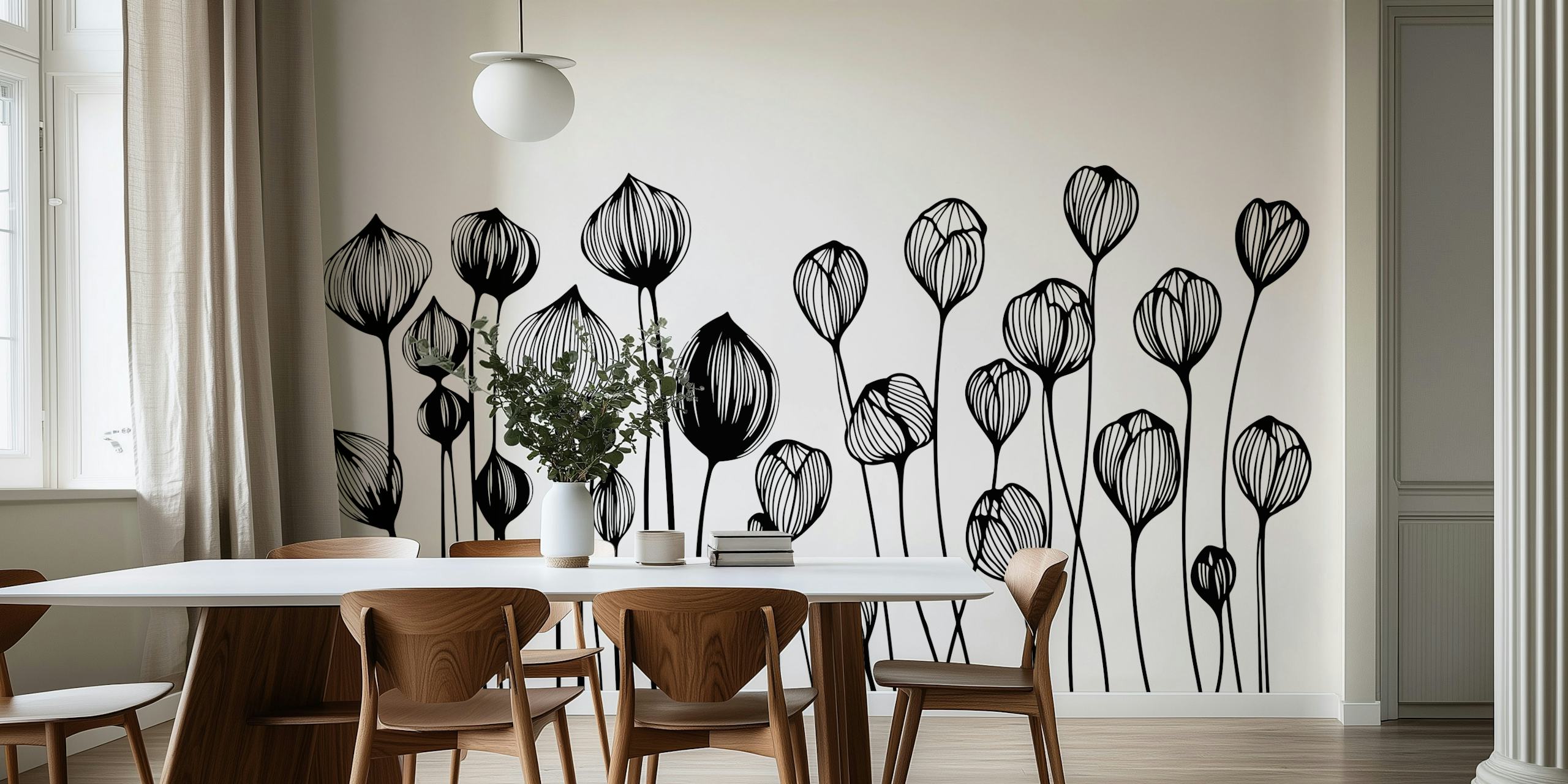 Tapeta Minimalist Wildflower u crnoj i bijeloj
