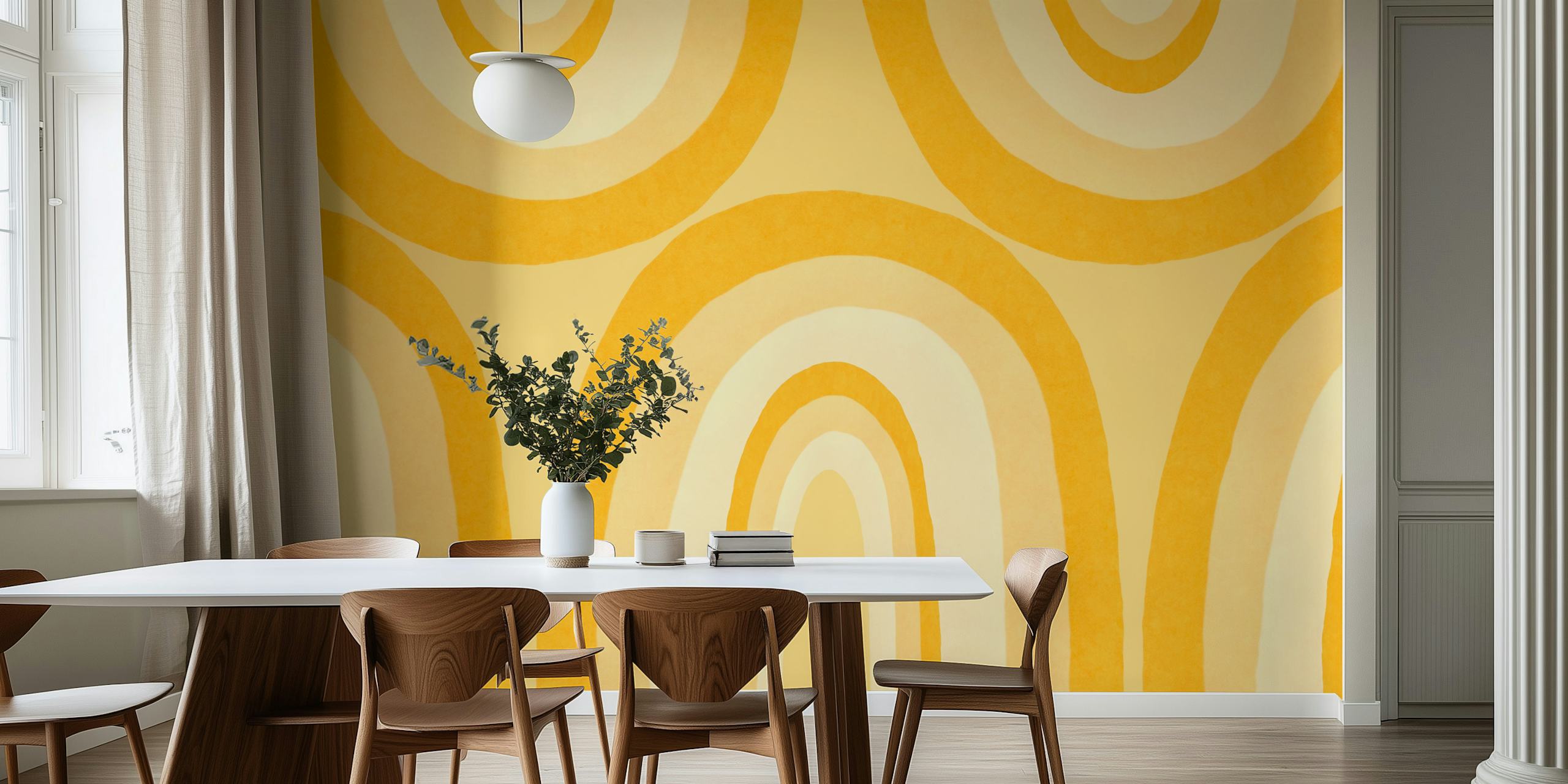 Papier peint arc-en-ciel boho jaune chaud dans une pièce