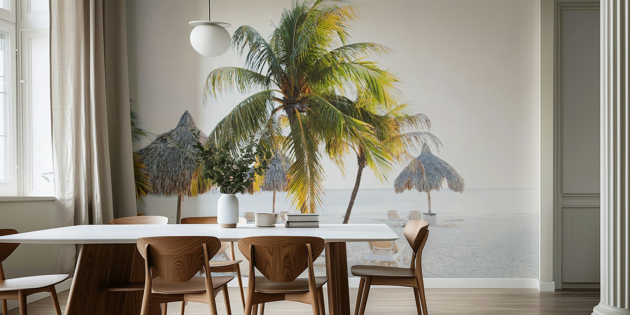 Palm trees beach scenery in soft colors tropical wallpaper