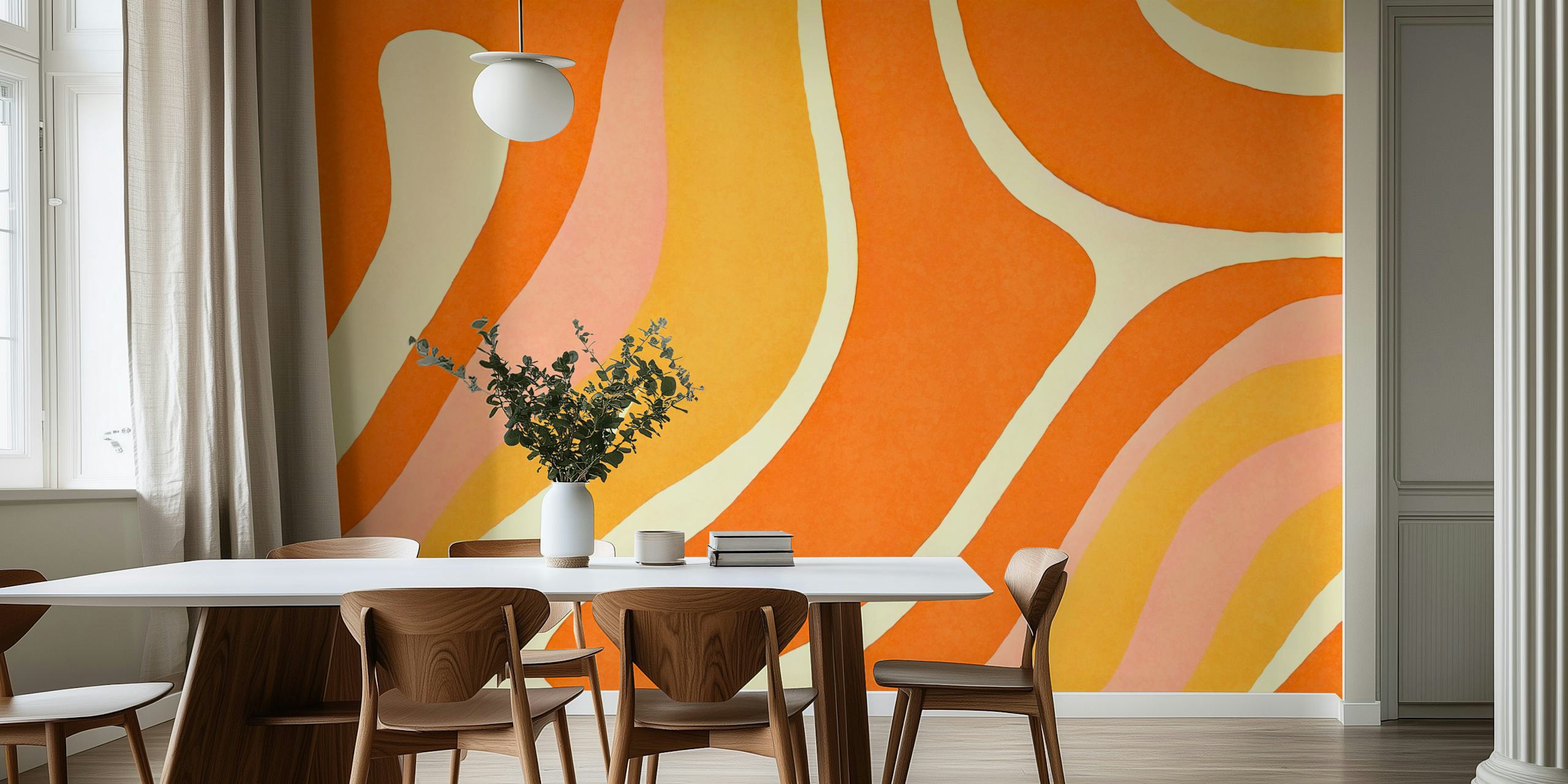 Tangerine Retro Curves wallpaper i et rom