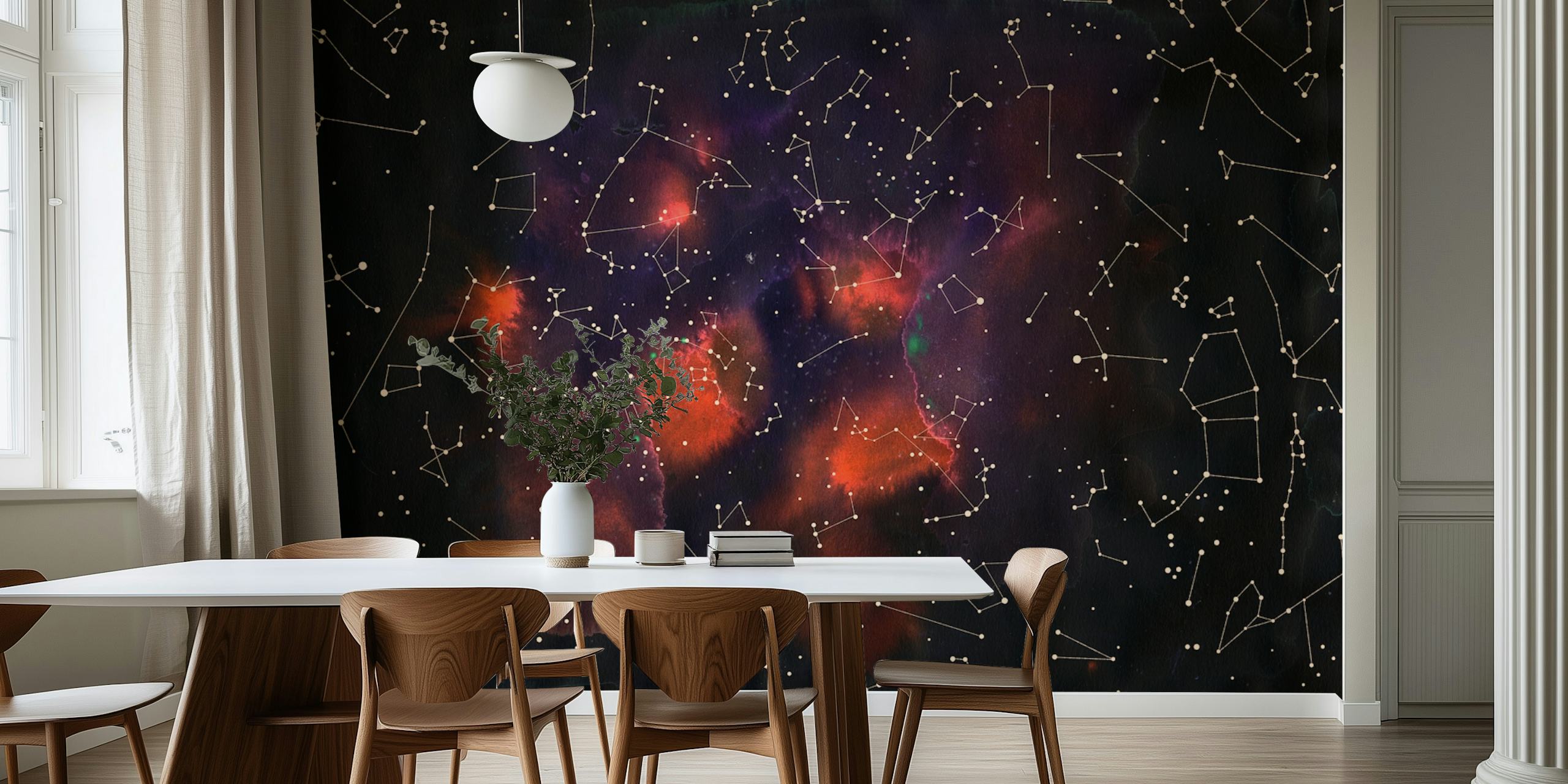 Night sky with constellations and colorful nebulae wallpaper