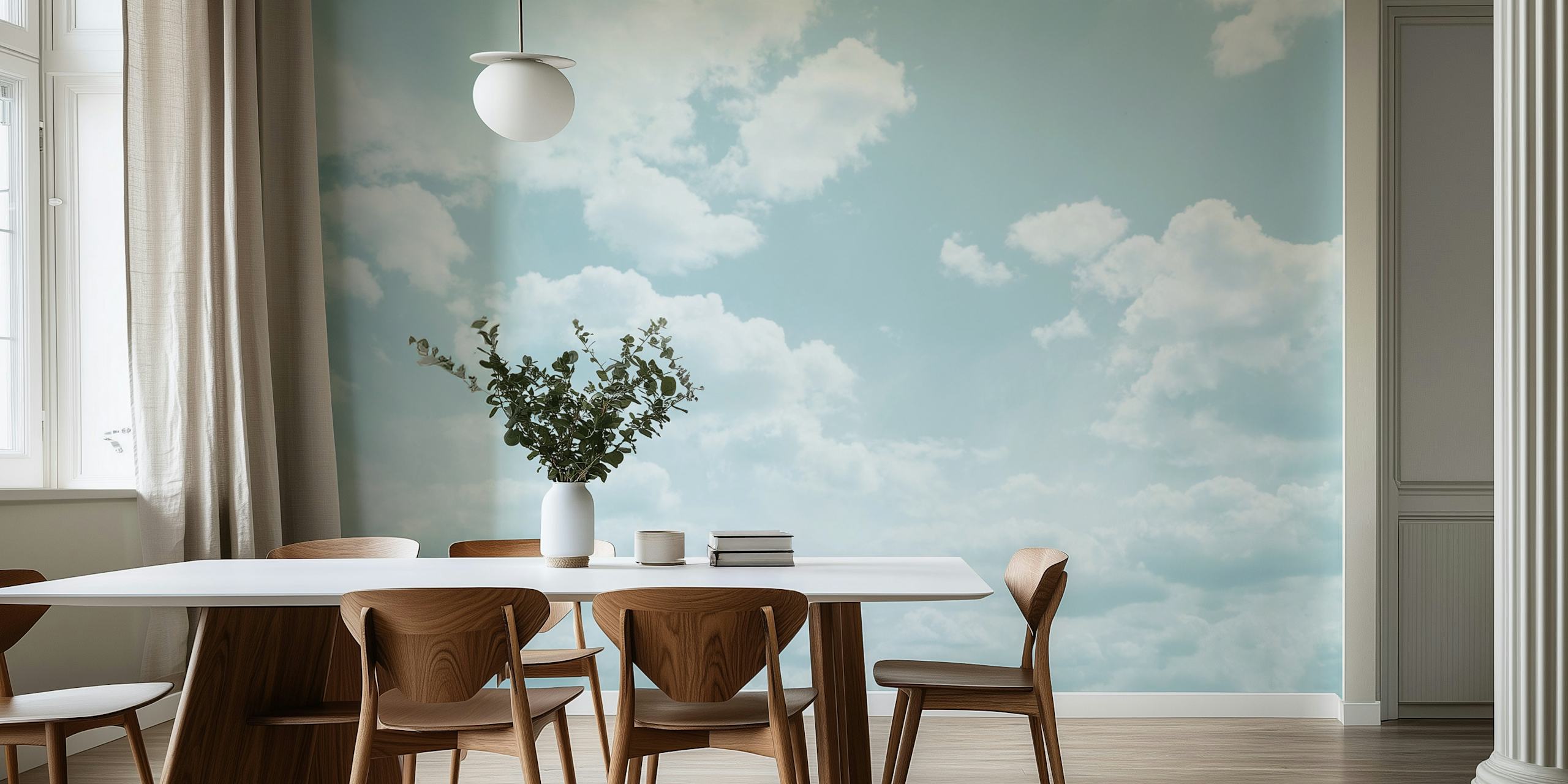 Nuages blancs sur fond bleu pastel, ciel wallpaper