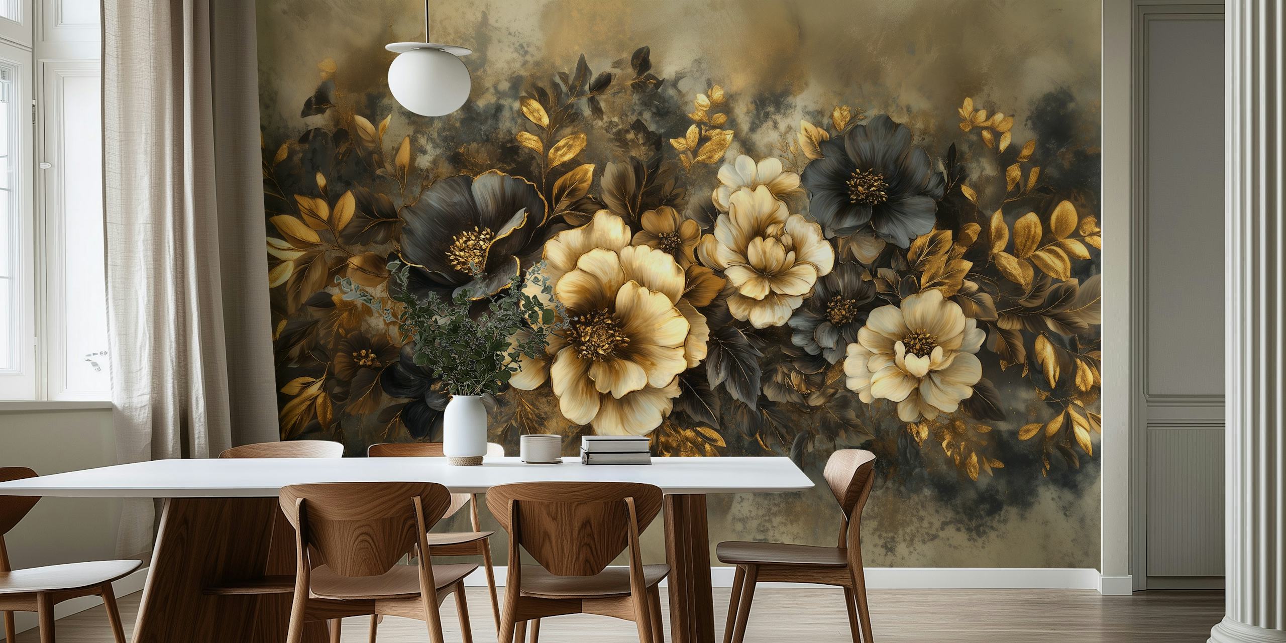 Chic Golden Botany wallpaper design in a room