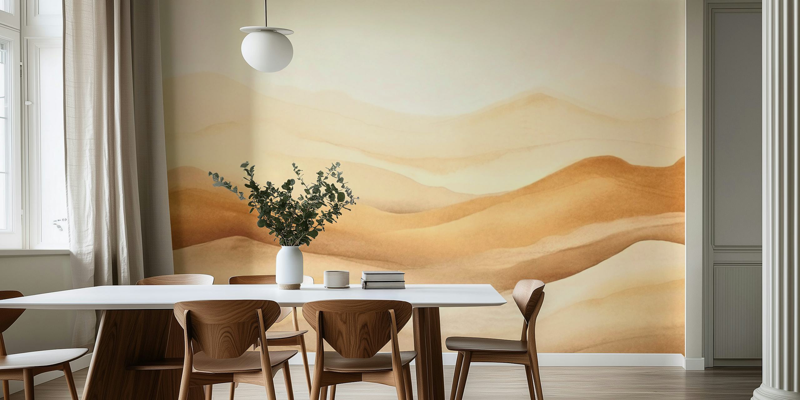 Beige waves in soft gradients wallpaper