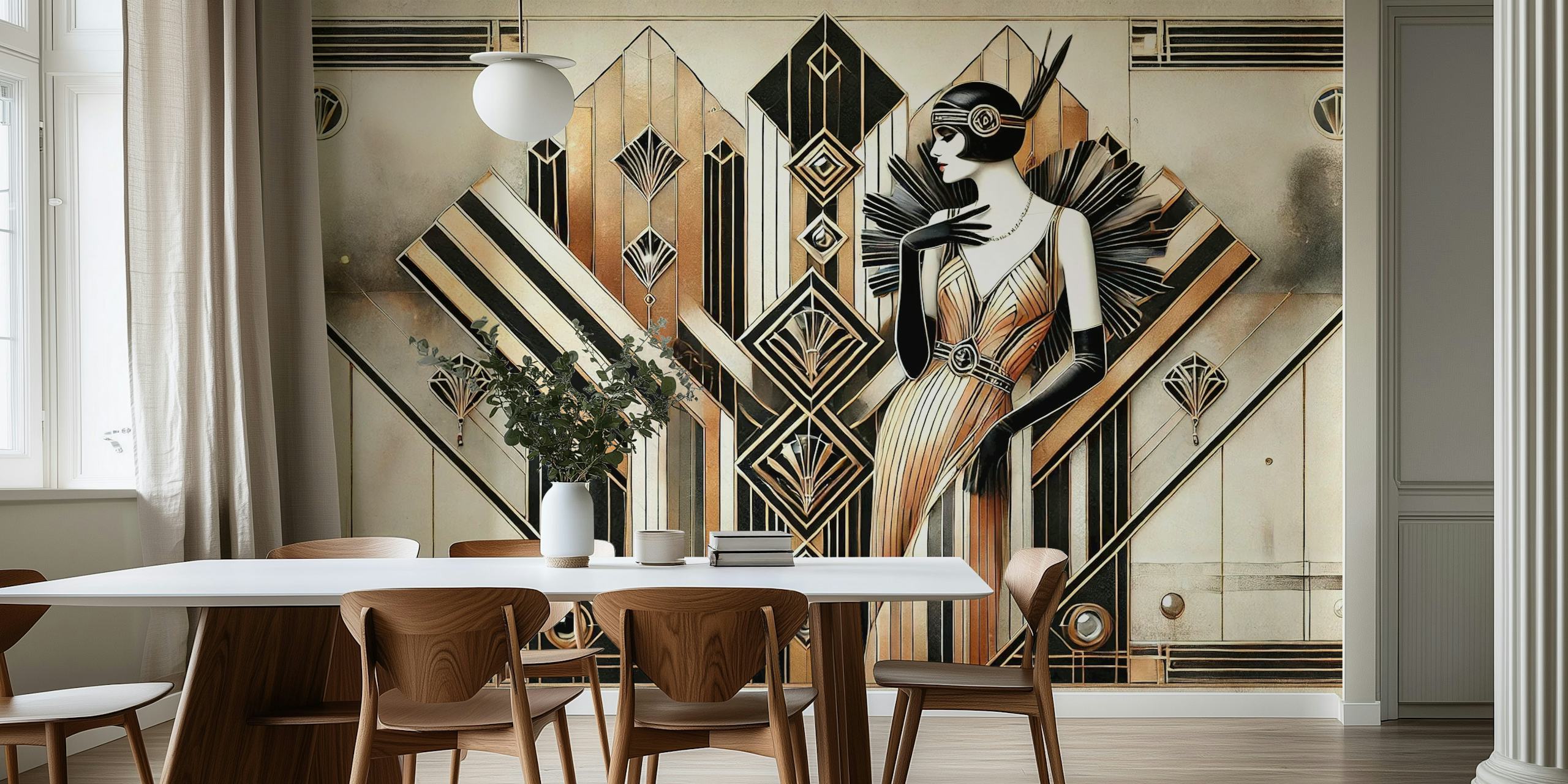 Art Deco -tapetti tyylikkäässä huoneessa