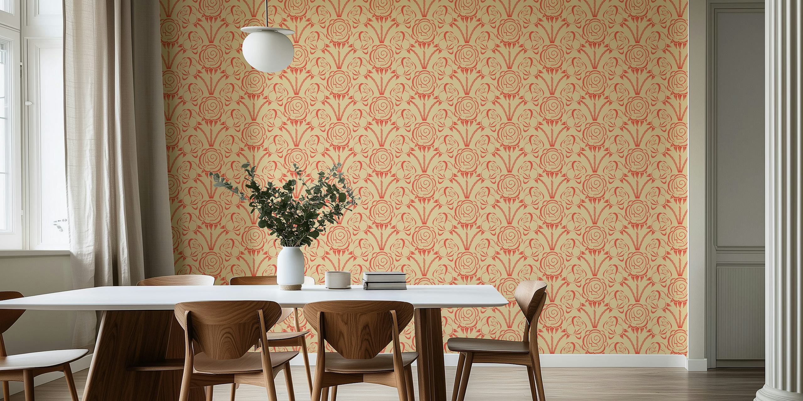 Papel pintado Vintage Rose Bouquets in Red en una habitación