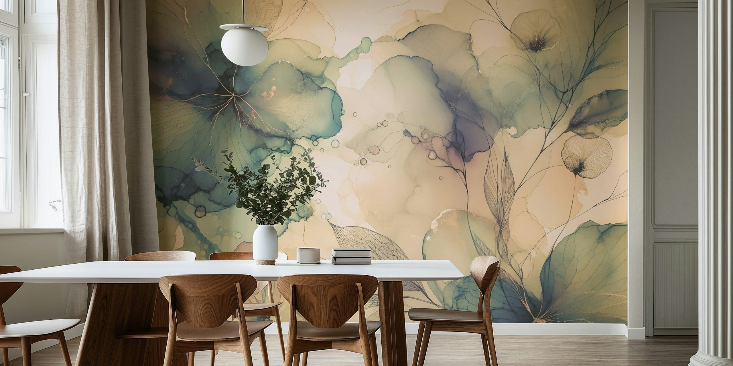 Floral Dreams behang dat in een kamer wordt getoond