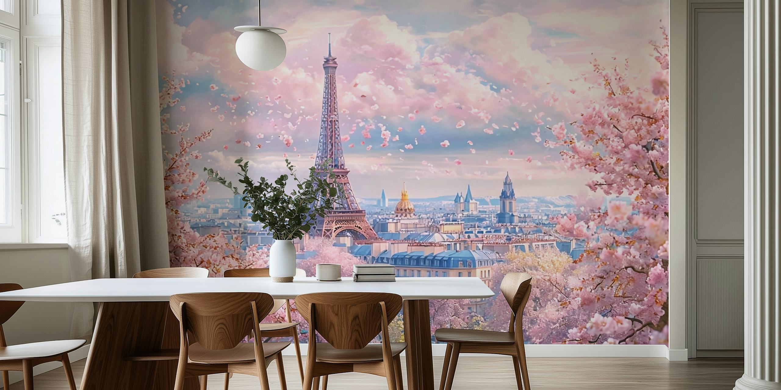 Carta da parati Spring Blossom con skyline di Parigi