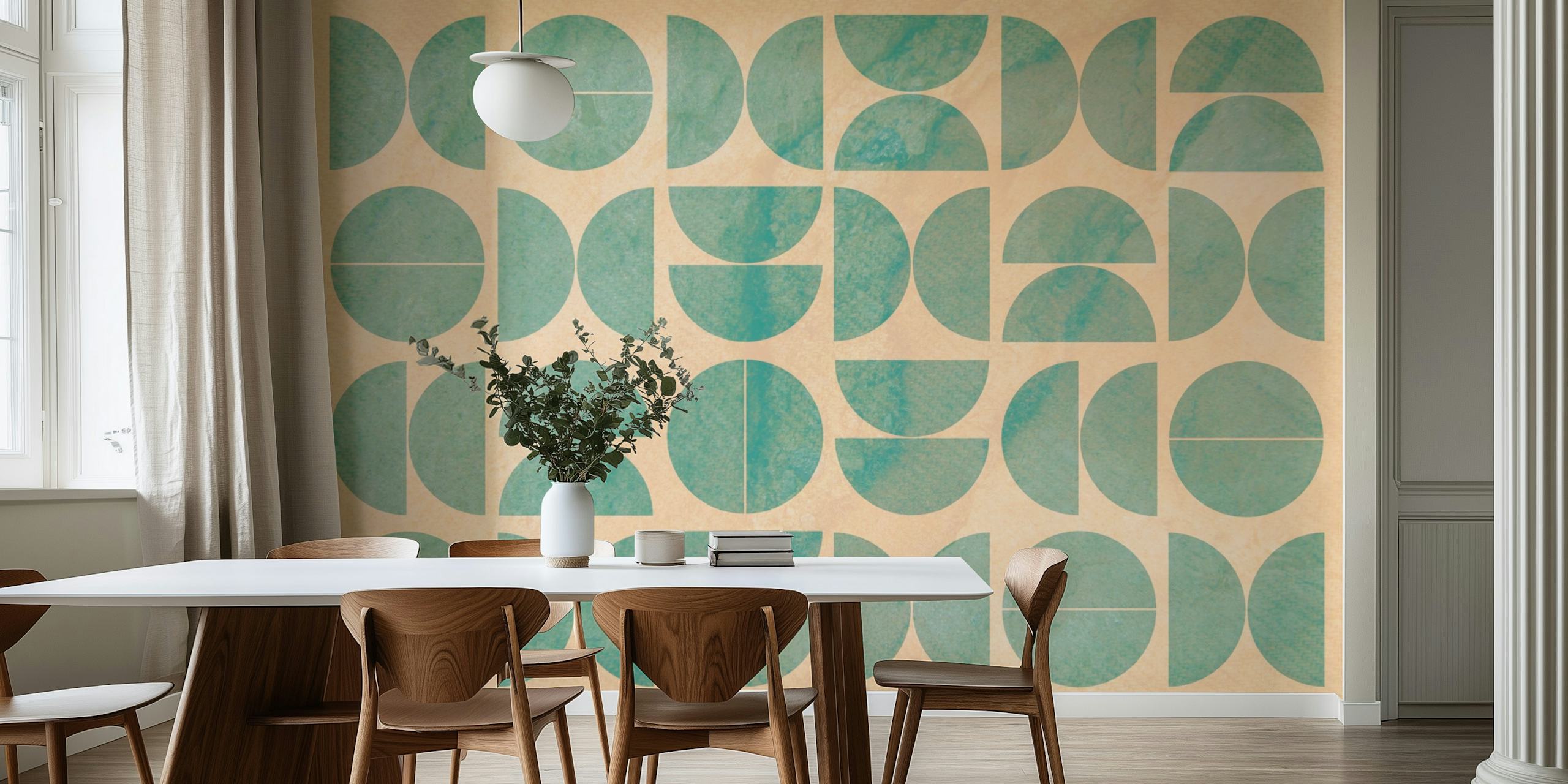 Geometric shapes in aqua and beige wallpaper