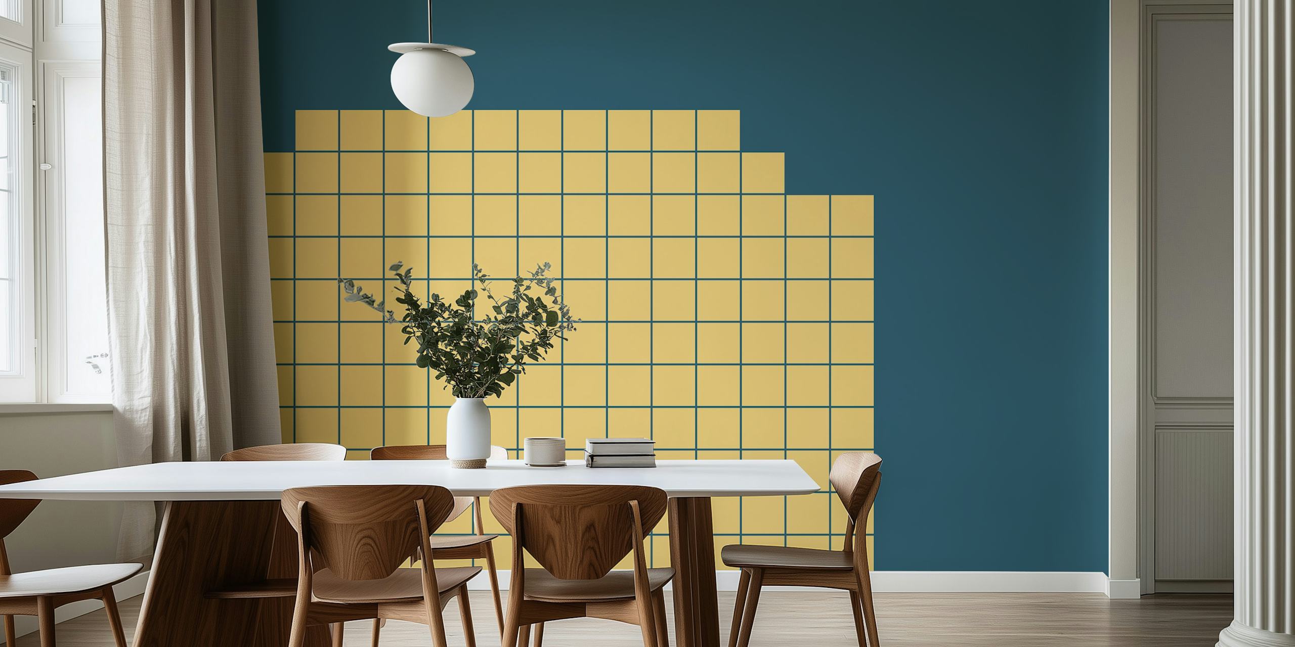 Geometric yellow and blue squares wallpaper