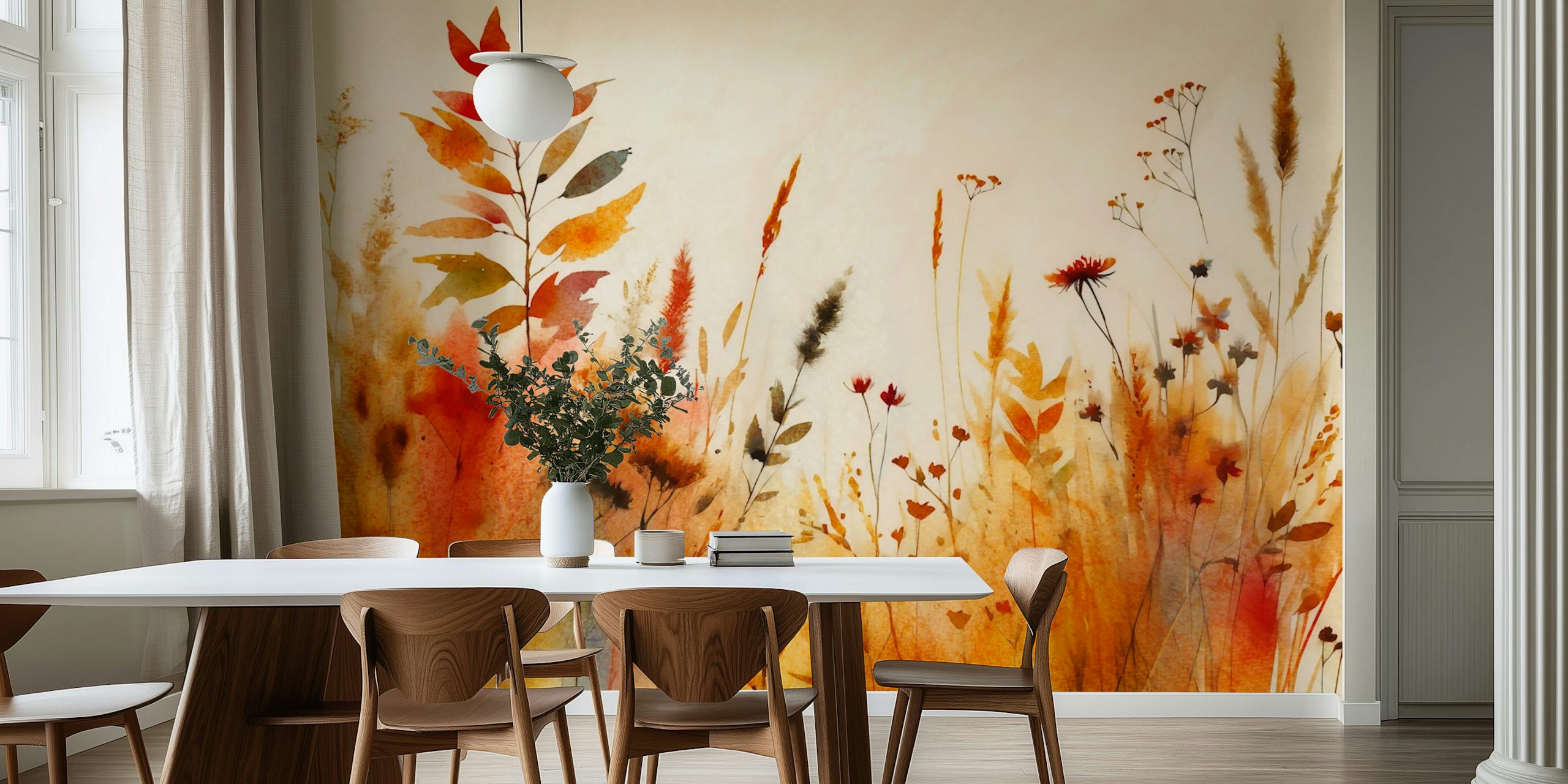 Wall with Autumn Flora Elegance wallpaper