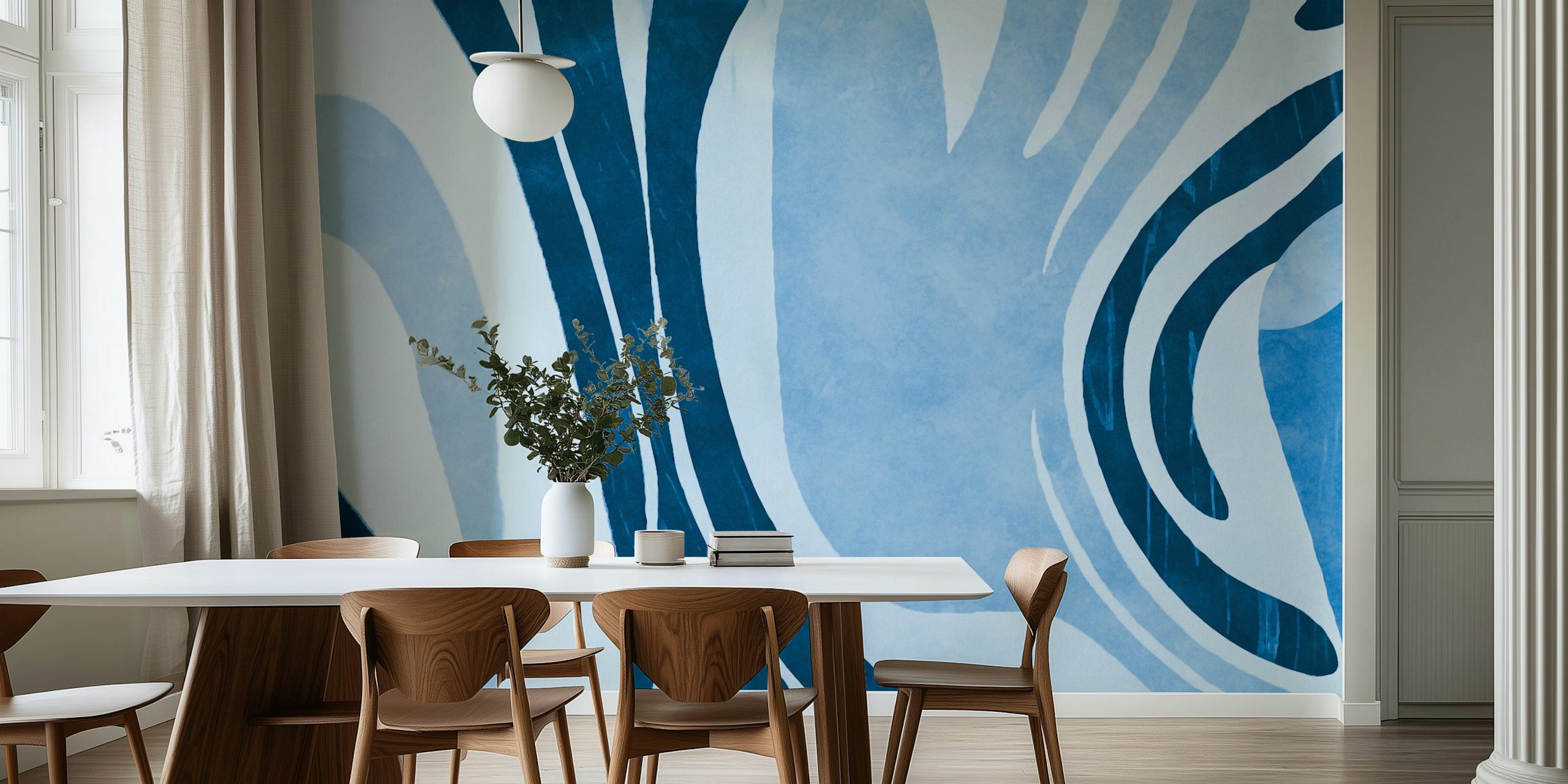Abstract shapes in varying shades of blue wallpaper