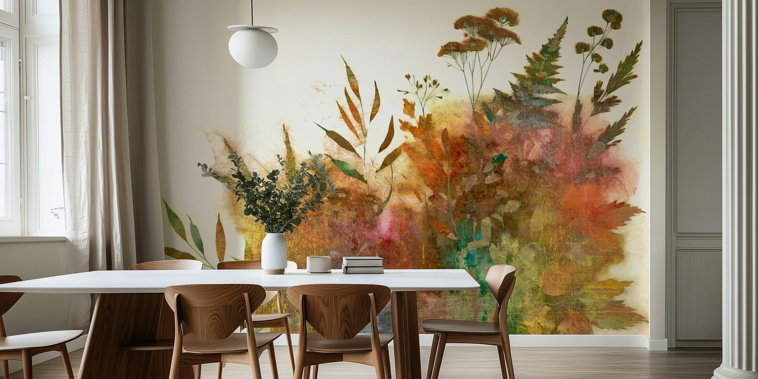 Golden Nature Abstract behang in een kamer