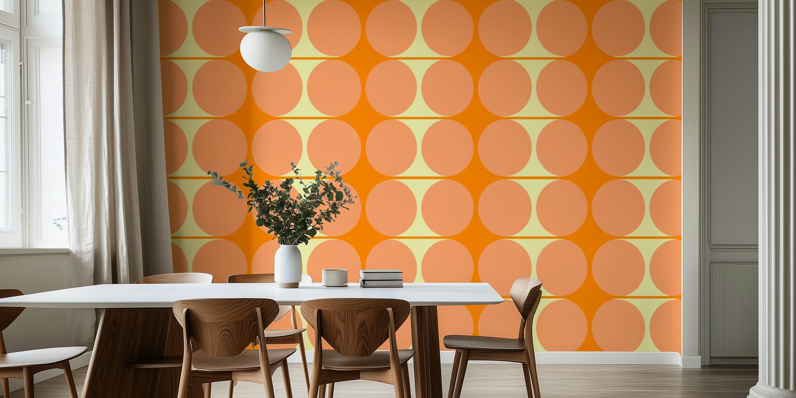 Orange and cream circle pattern wallpaper