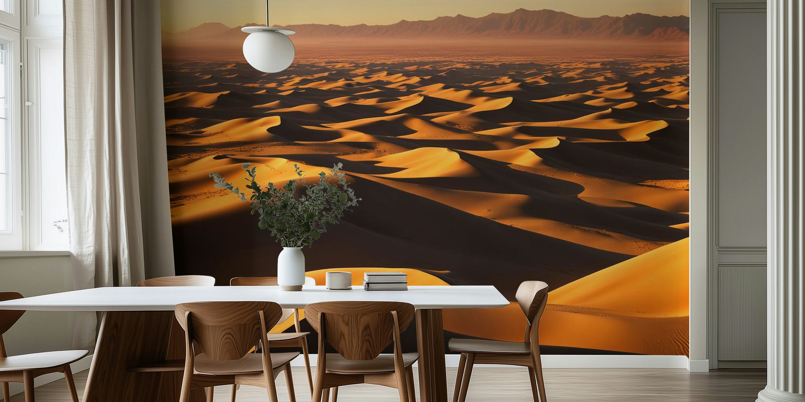 Sandy desert waves in golden hues wallpaper
