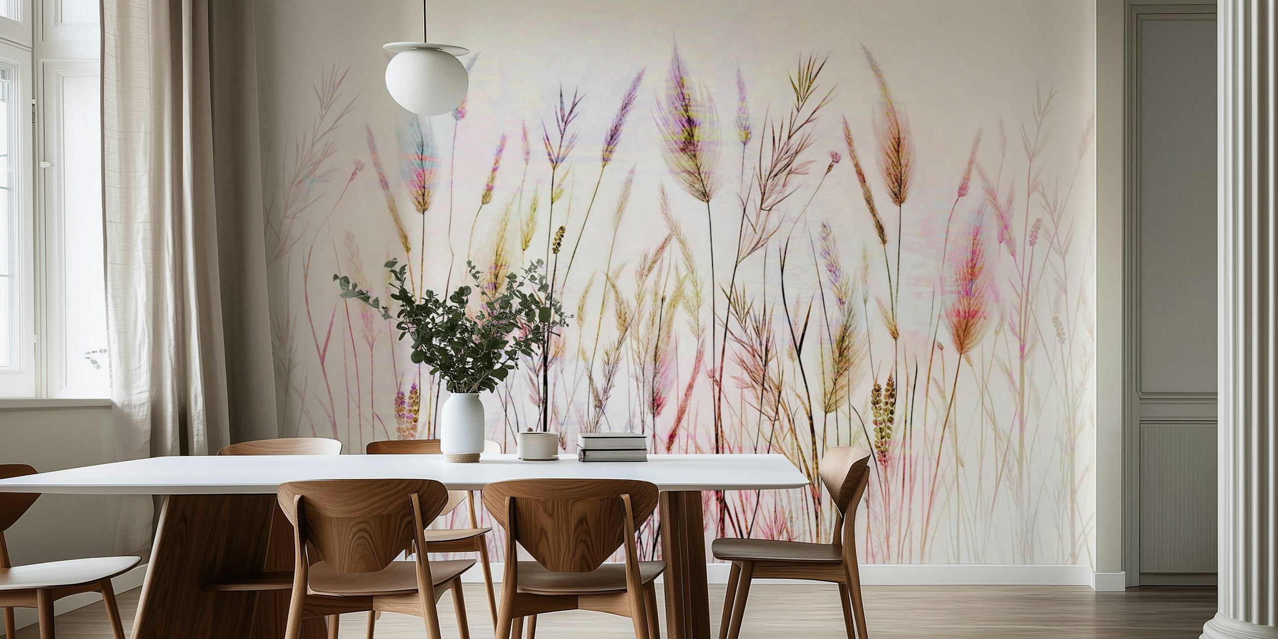 Pastel Flora Dream-behang aangebracht in een kamer