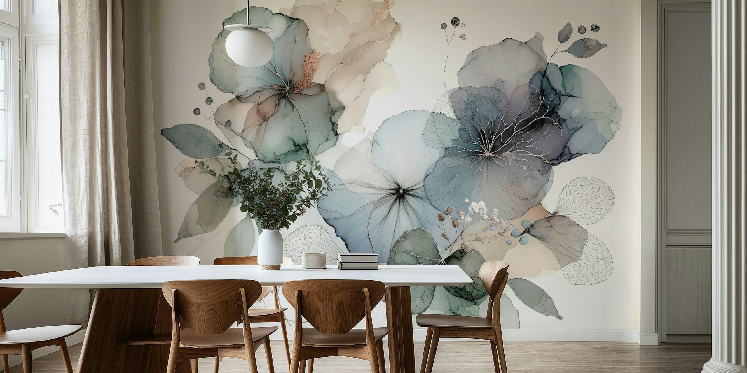 Papel tapiz Dreamy Florals en una habitación