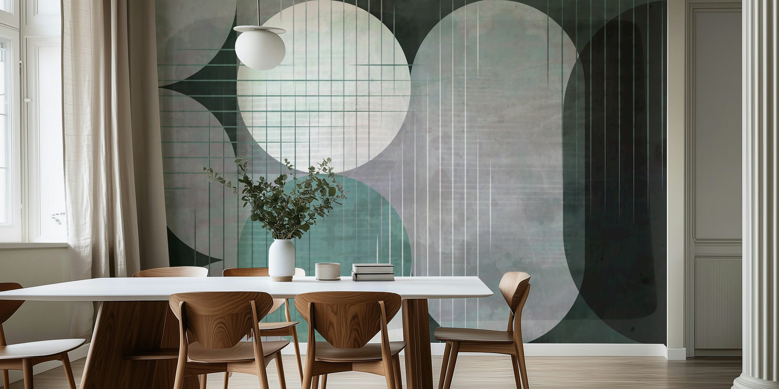 Modern vintage shapes wallpaper in a room