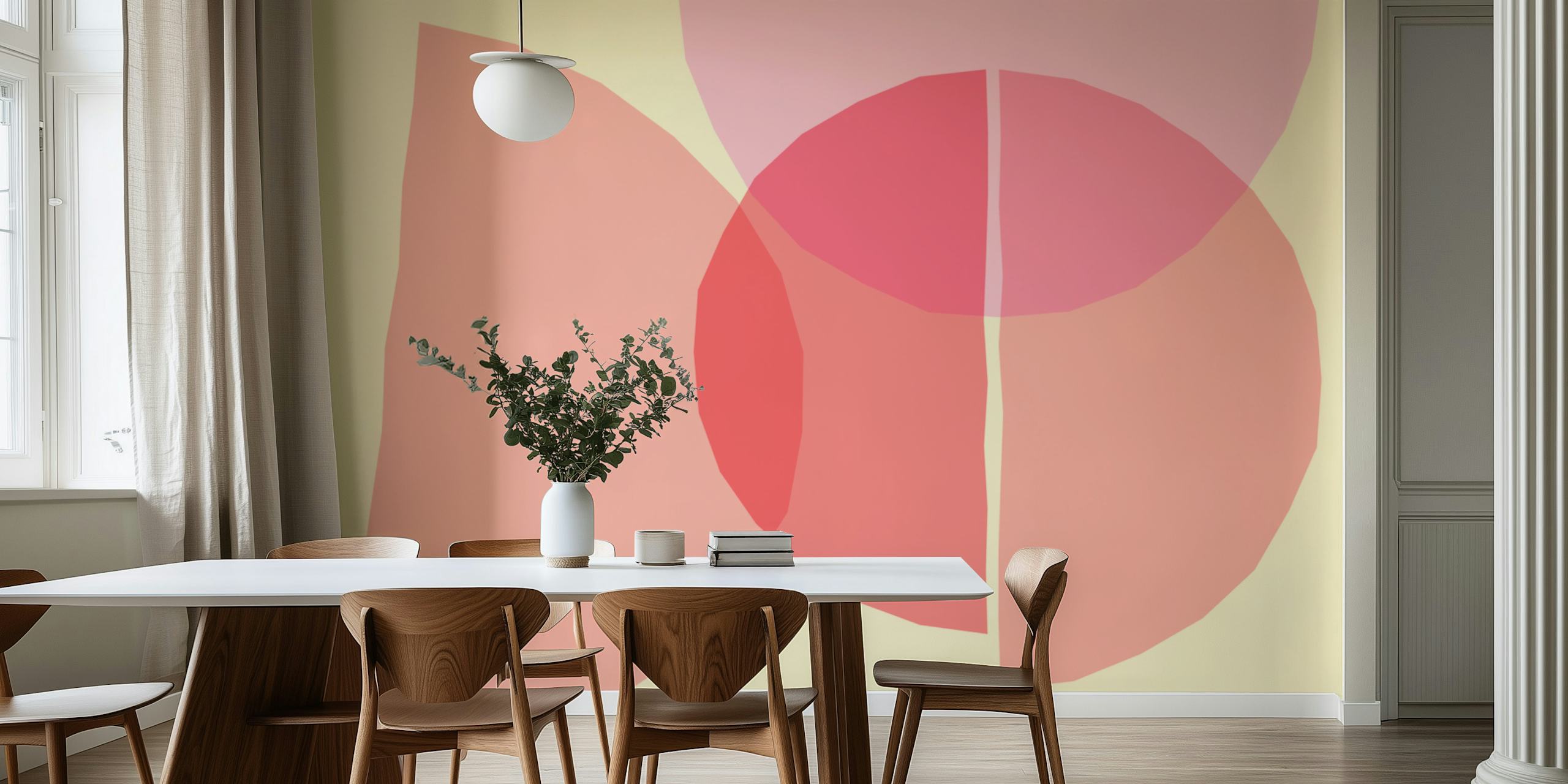 Abstract pastel circles in pink and peach wallpaper