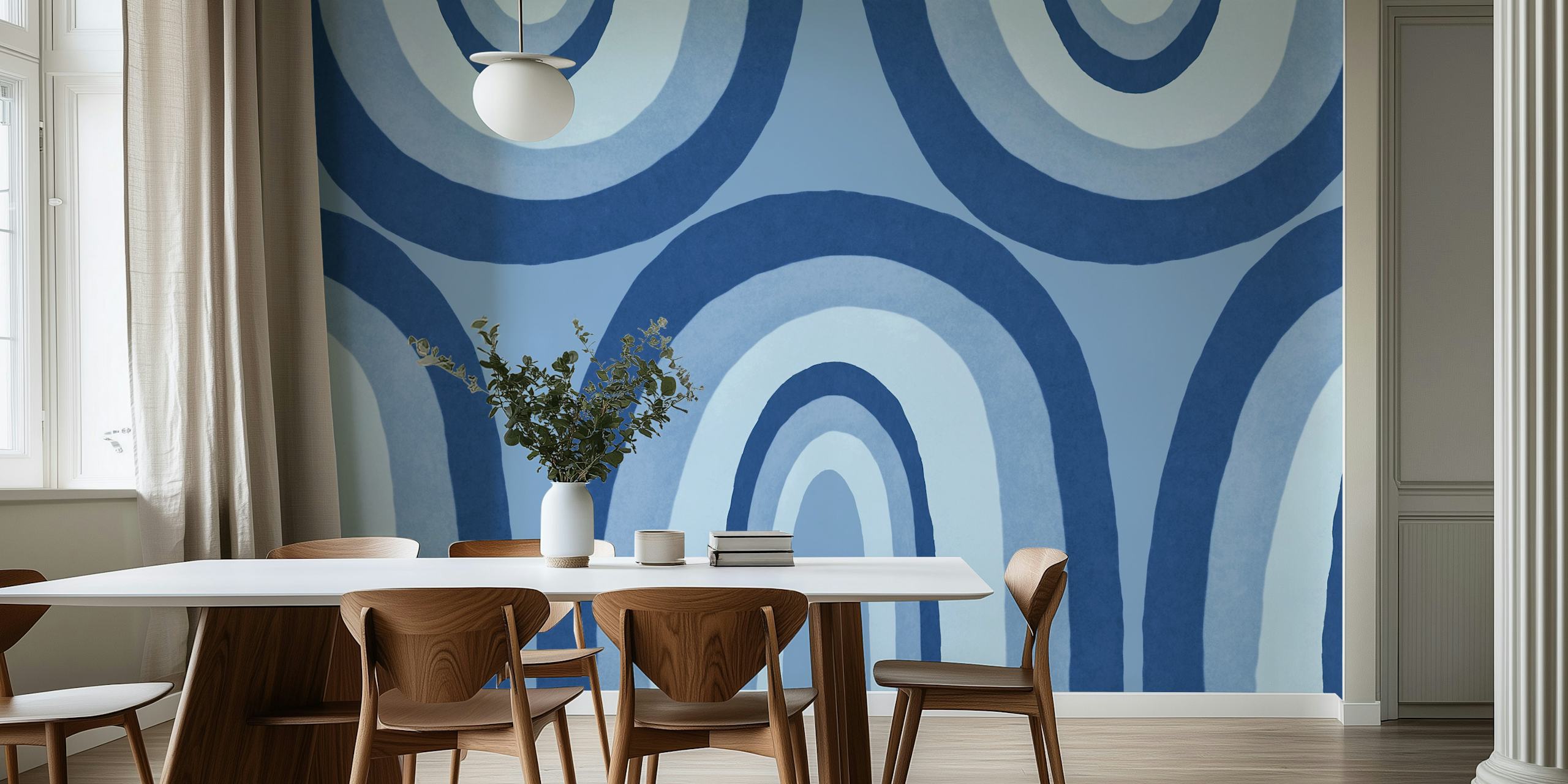 Blue boho rainbow arches pattern wallpaper