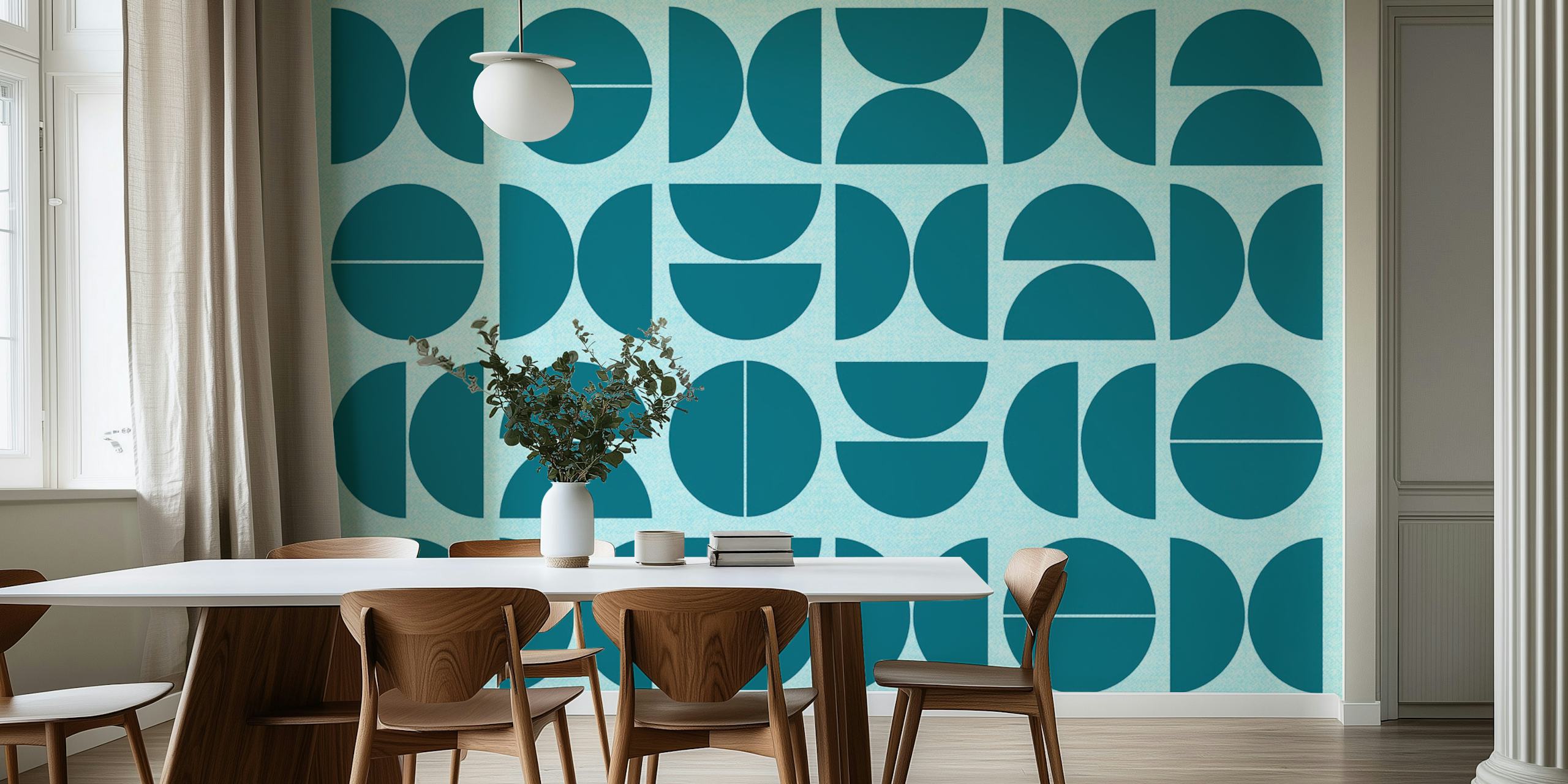 Geometric shapes in teal and light blue wallpaper