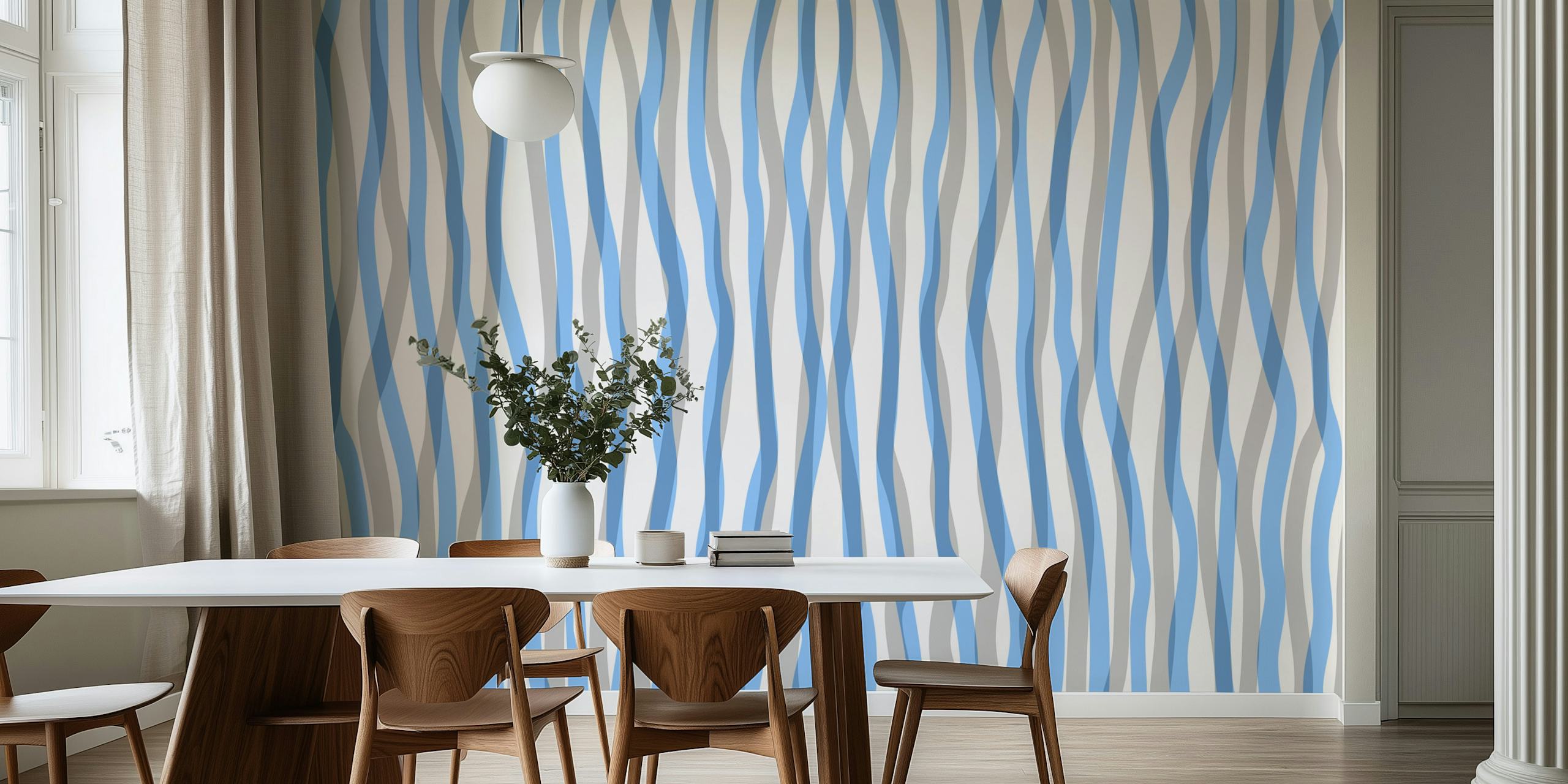 Serene Blue Waves -tapettisuunnittelu huoneessa