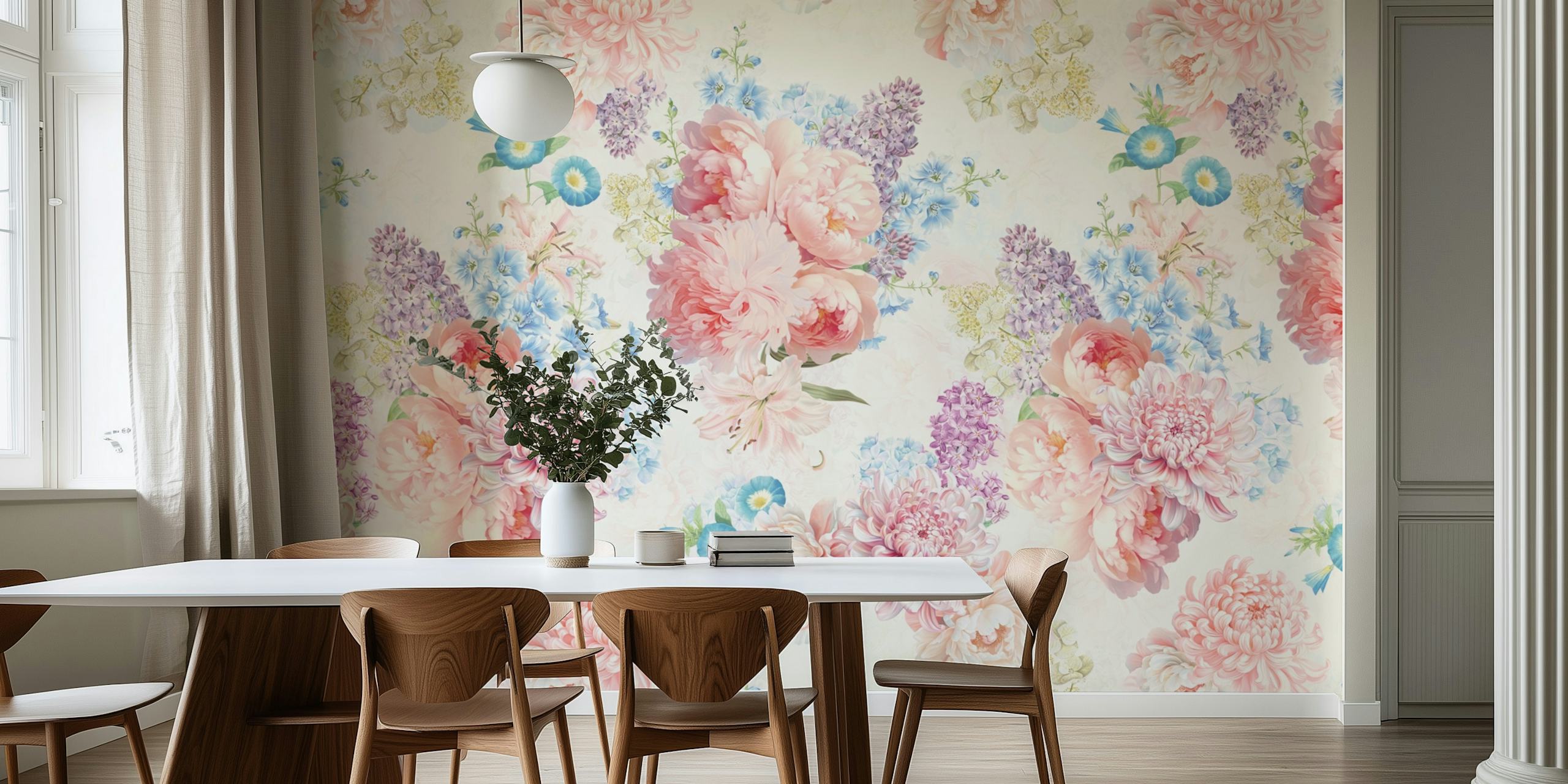 Summer Rococo Flower Garden Tapete in einem Raum