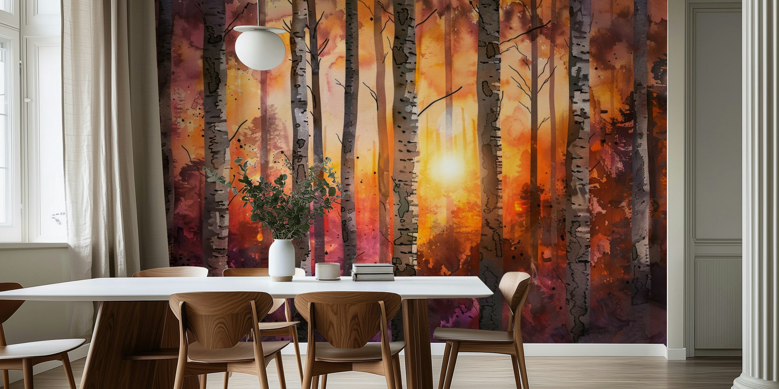 Autumn Forest Glow papel pintado en una habitación