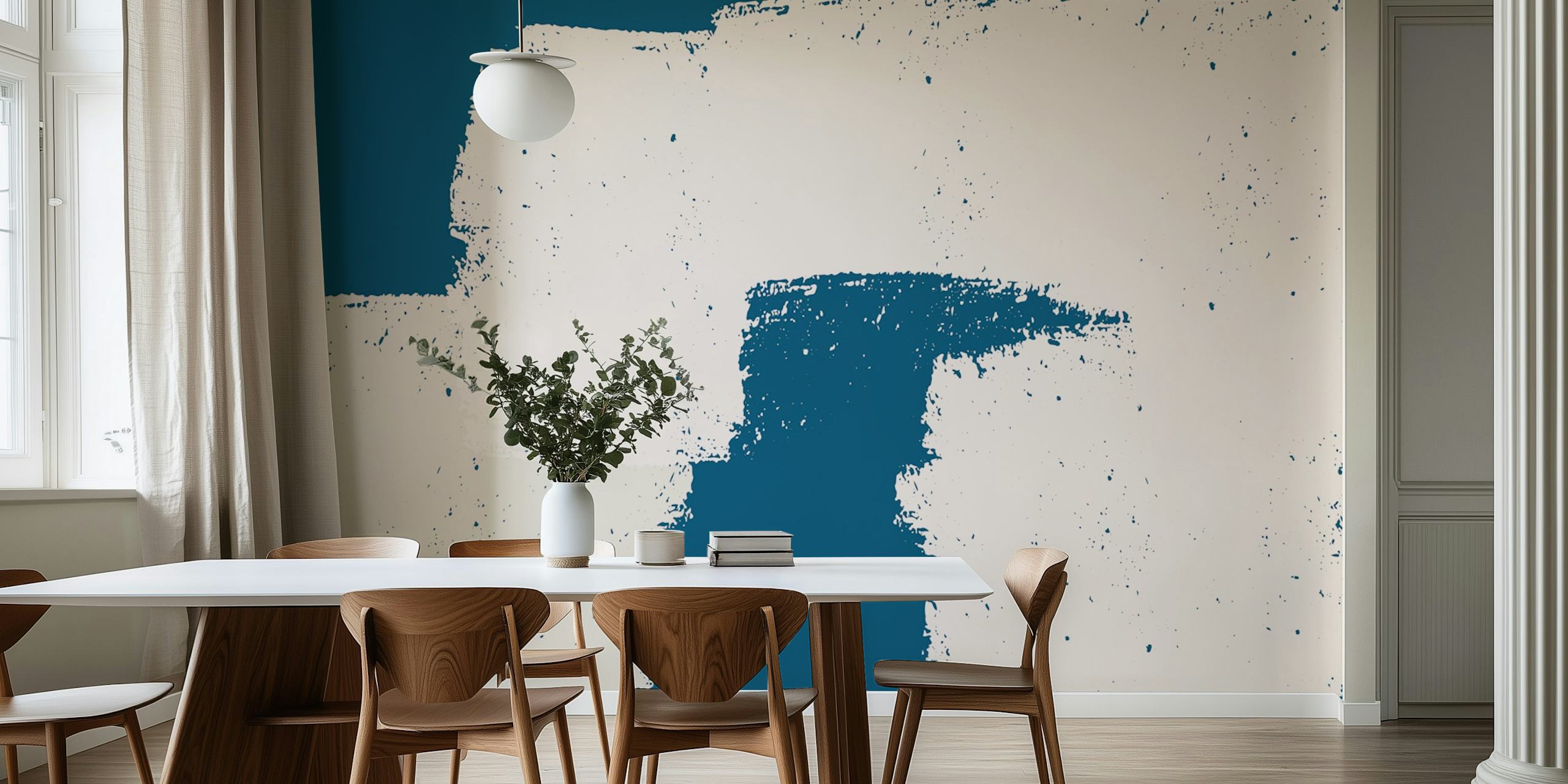 Abstract brush stroke wallpaper featuring blue and beige colors in a textured modern style.