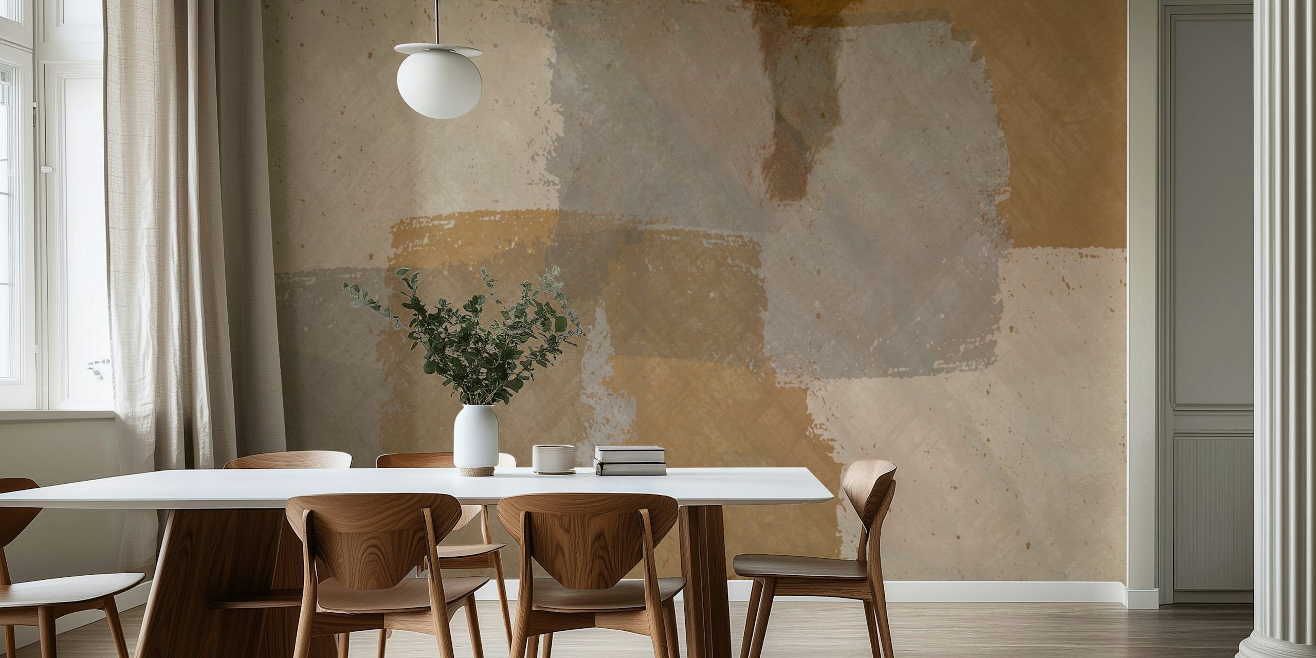 Geometric shapes in soft beige, grey, and taupe tones wallpaper
