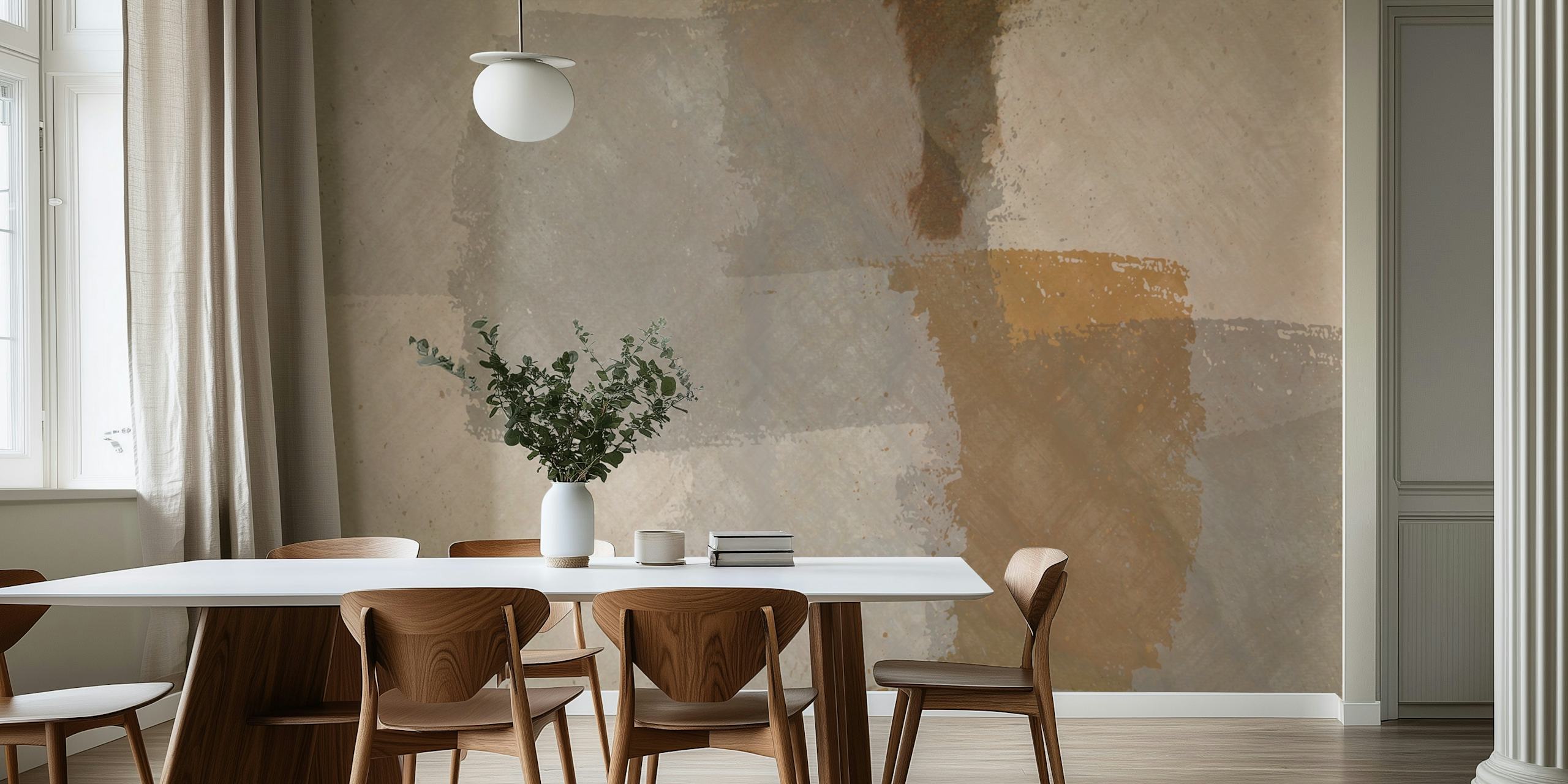 Beige Abstract Art-Tapete in einem Raum