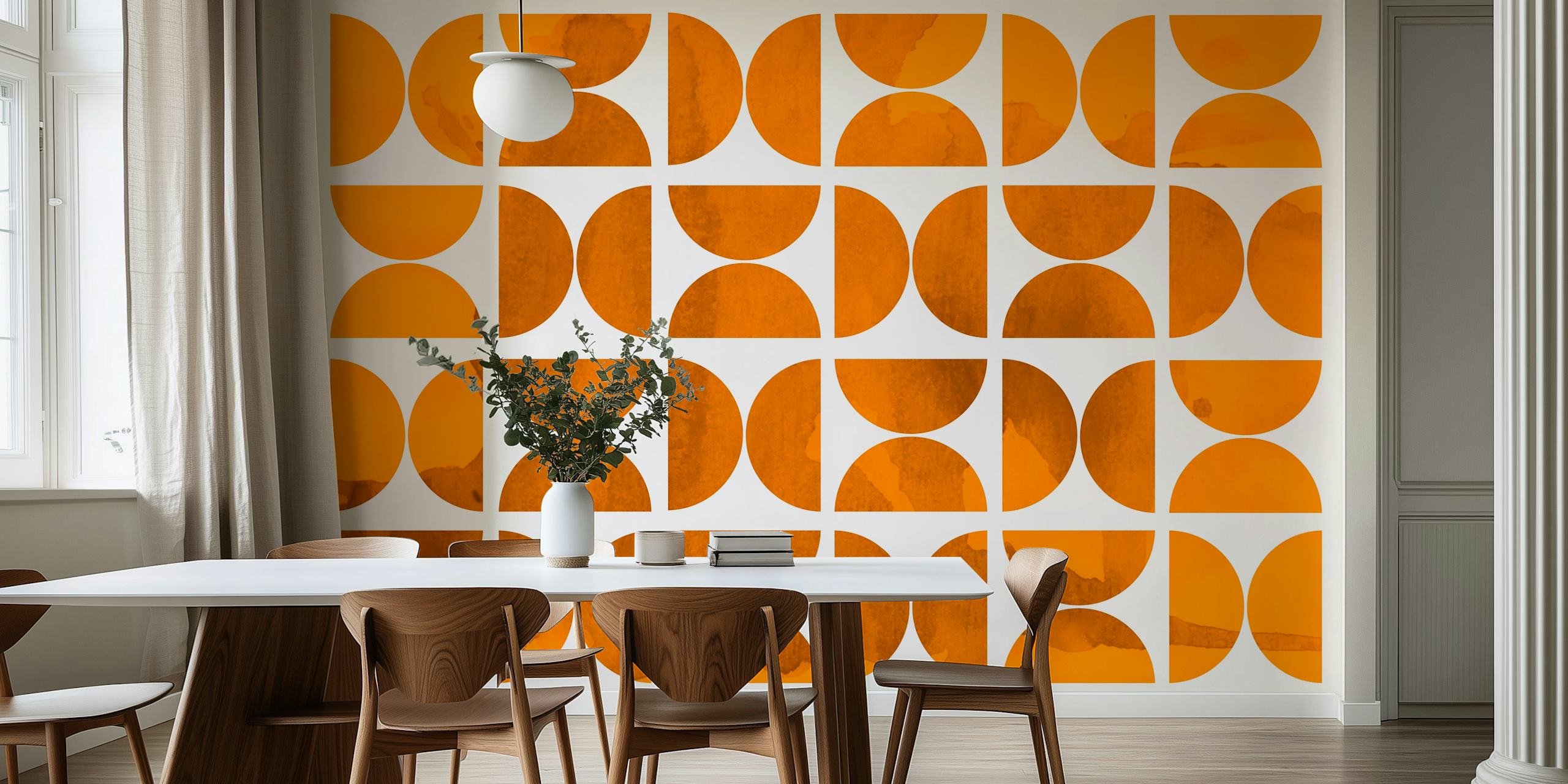 Diseño de papel pintado Orange Watercolor Bauhaus