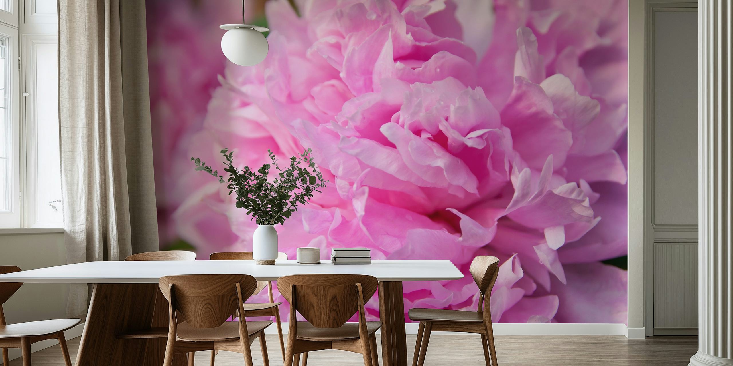 Tapeta Fluffy pink peony flower σε ένα δωμάτιο