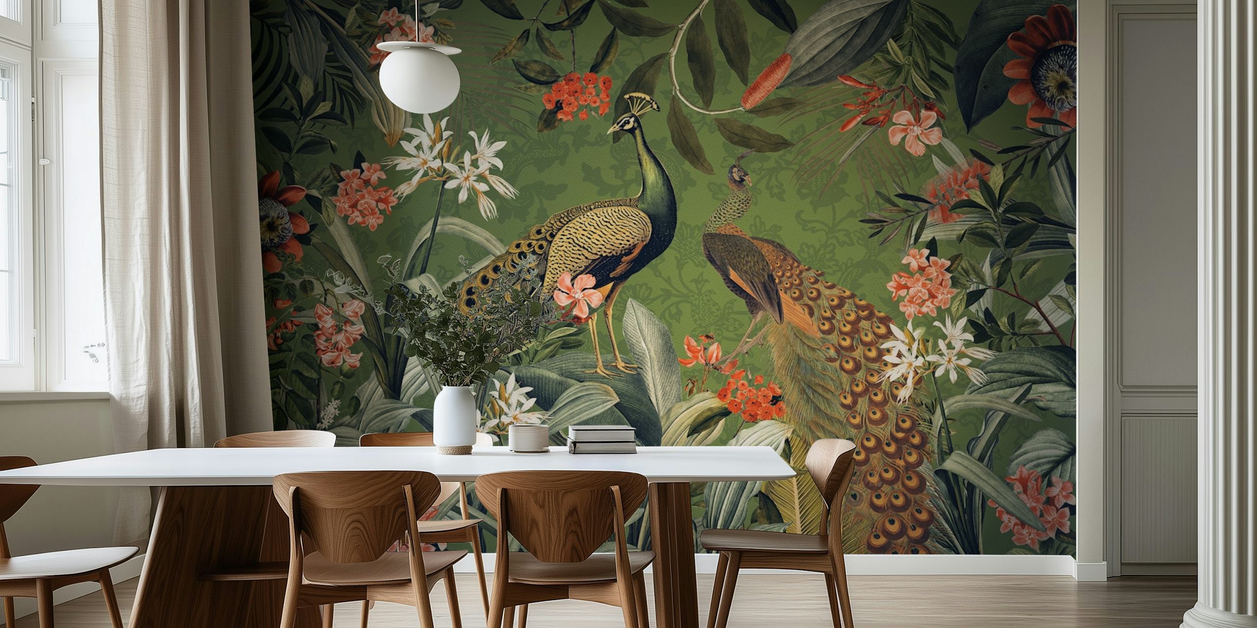 Fototapeta Zelený páv v tropické zahradě