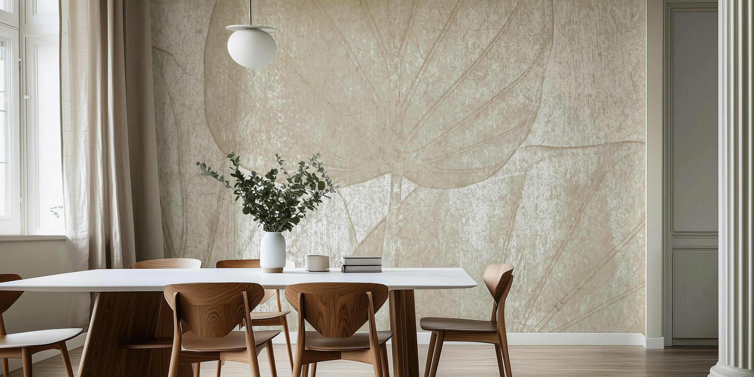 Neutral leaf pattern in soft tones on textured background wallpaper