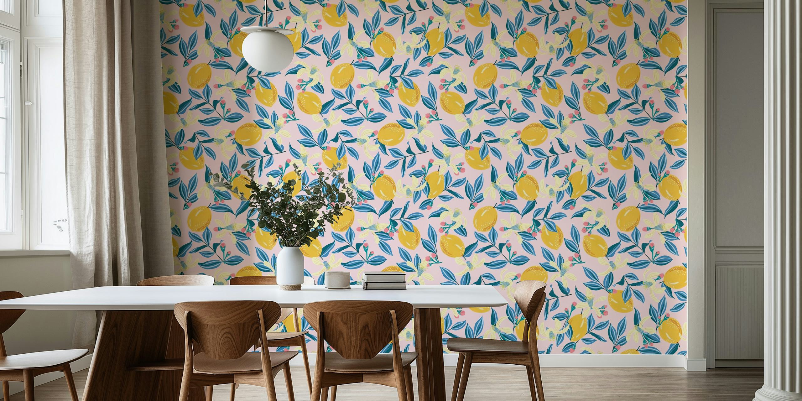 Sweet lemons and leaves wallpaper design