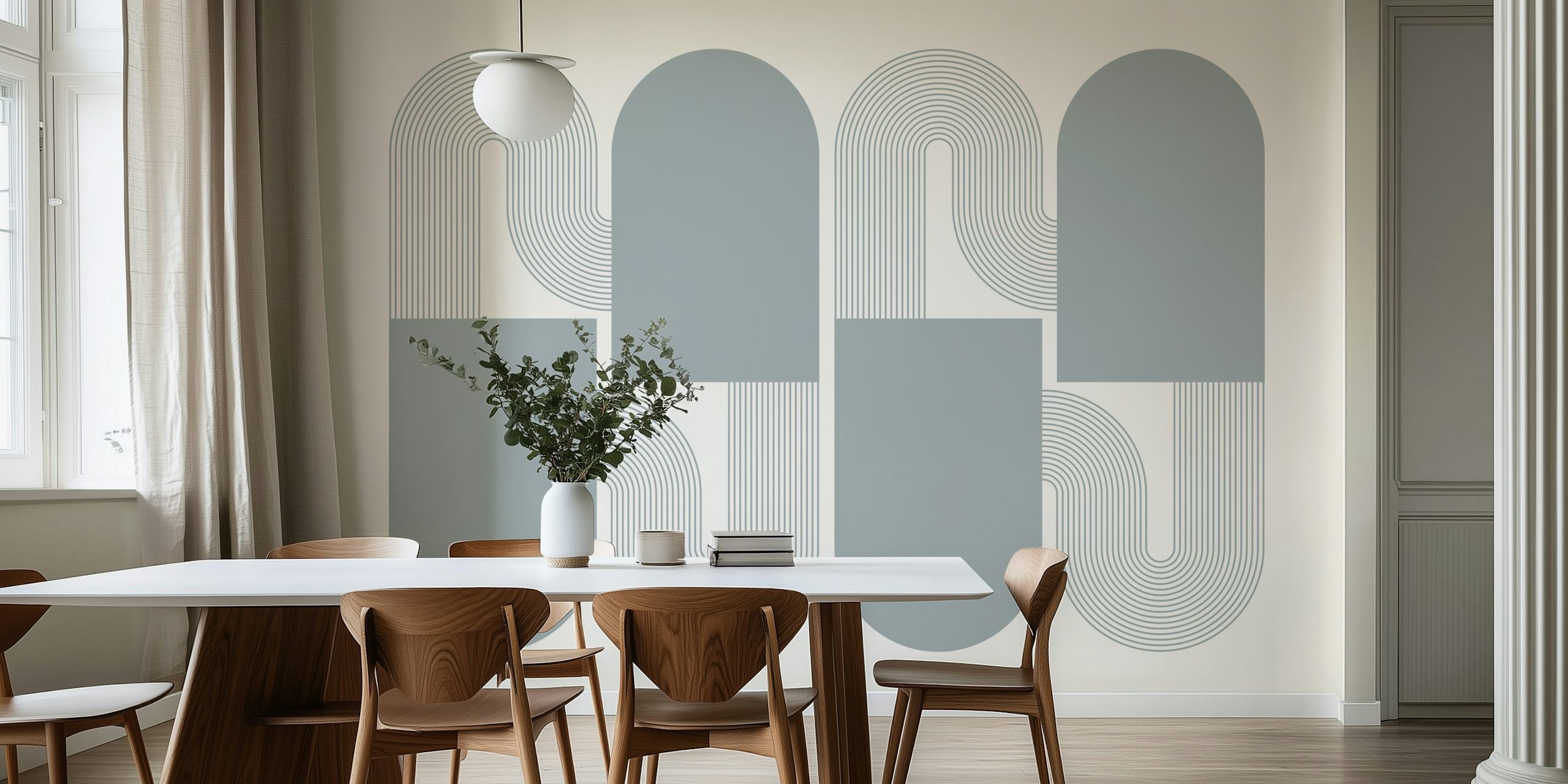Minimal Abstract Mid Century Arches tapet i ett rum