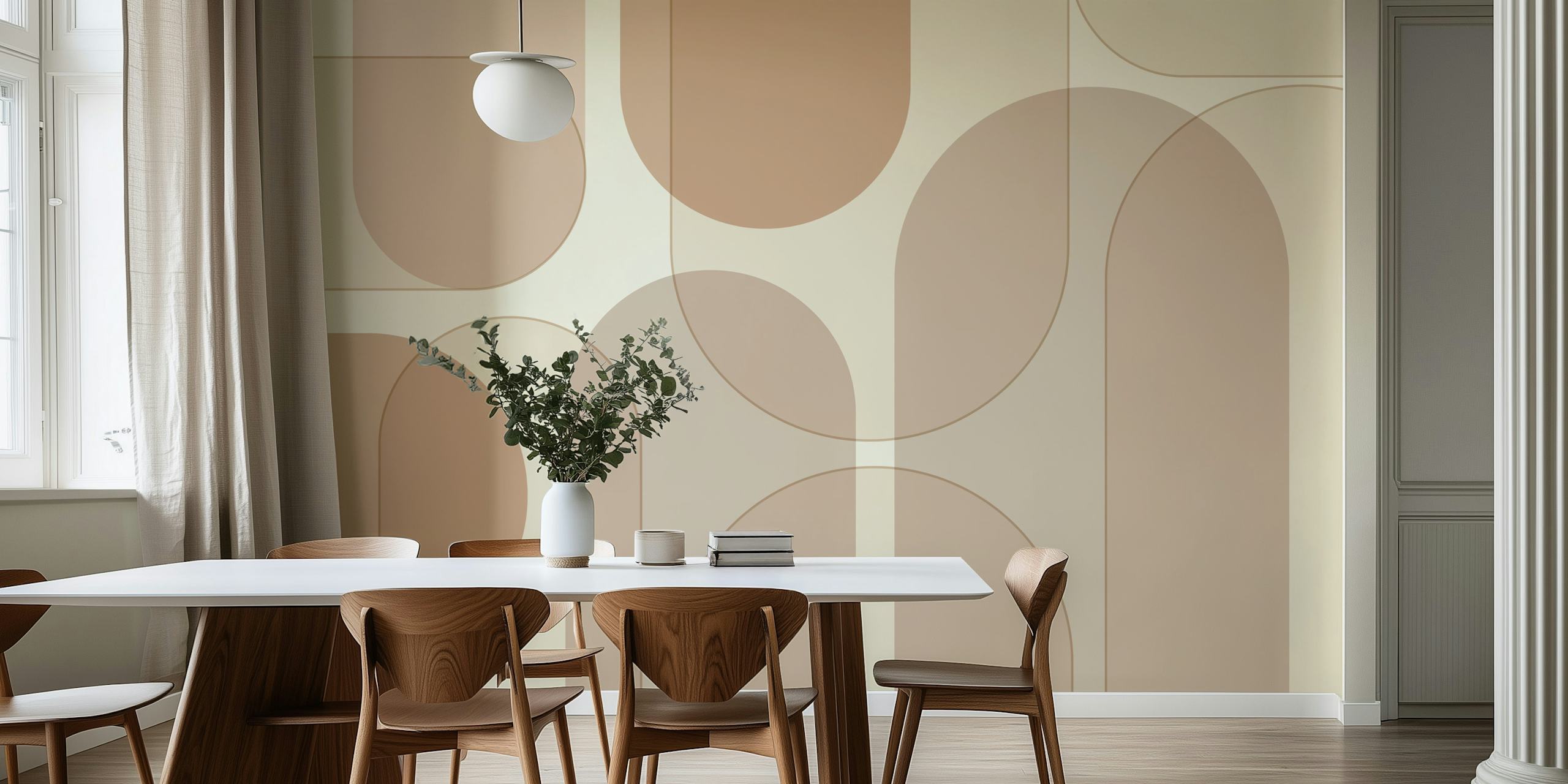 Abstract geometric patterns in soft beige and cream wallpaper
