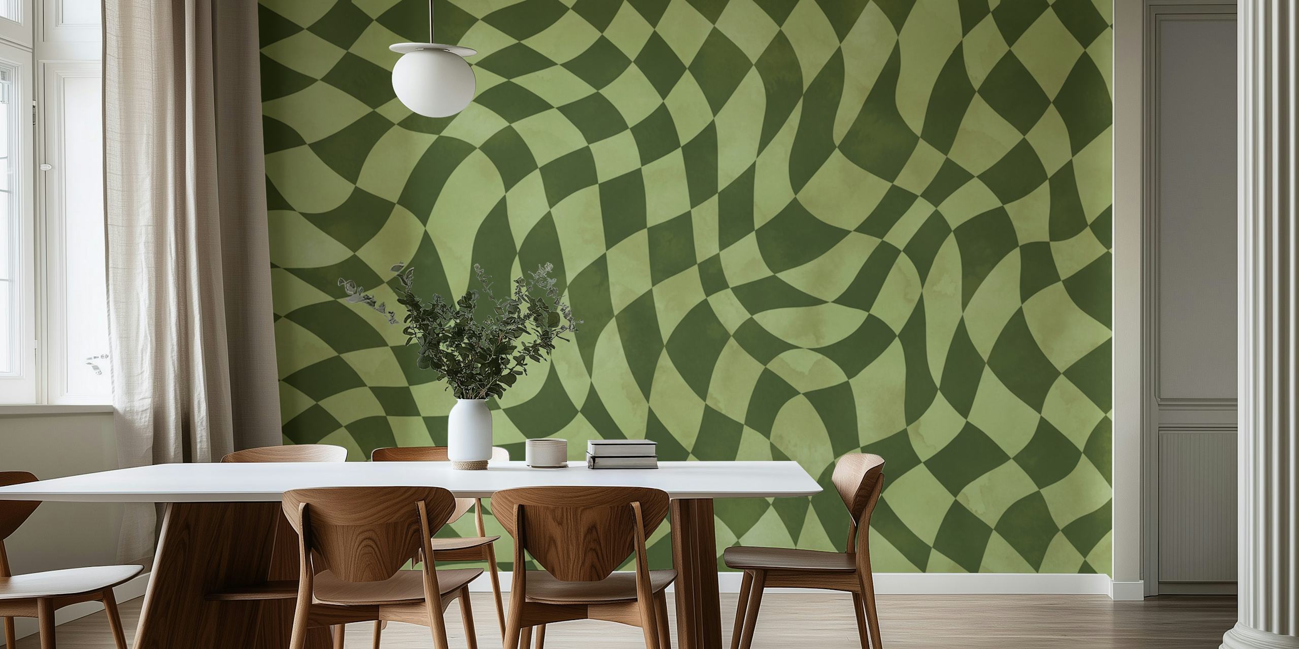 Green wave pattern checker wallpaper